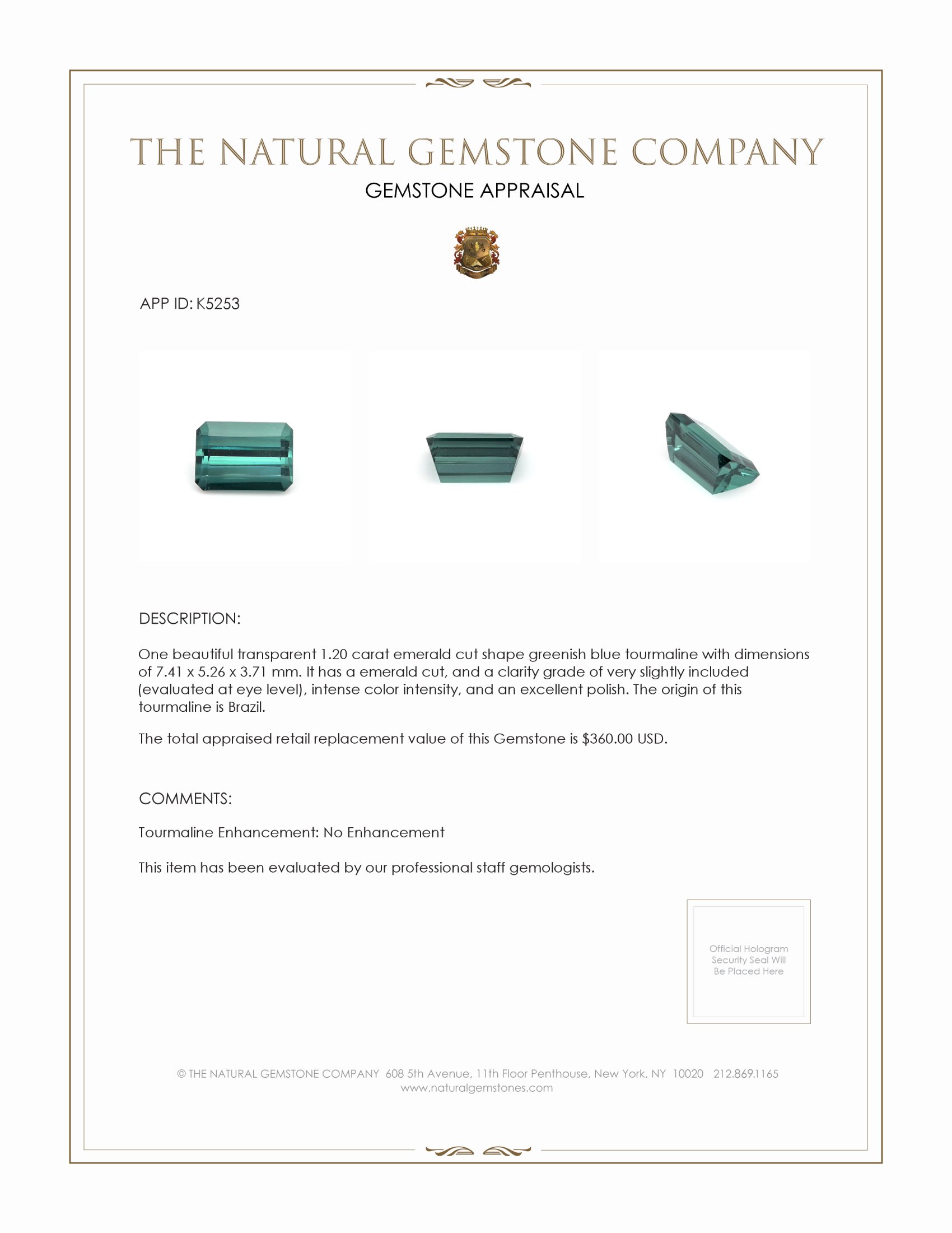 1.20 Ct. Tourmaline from Brazil