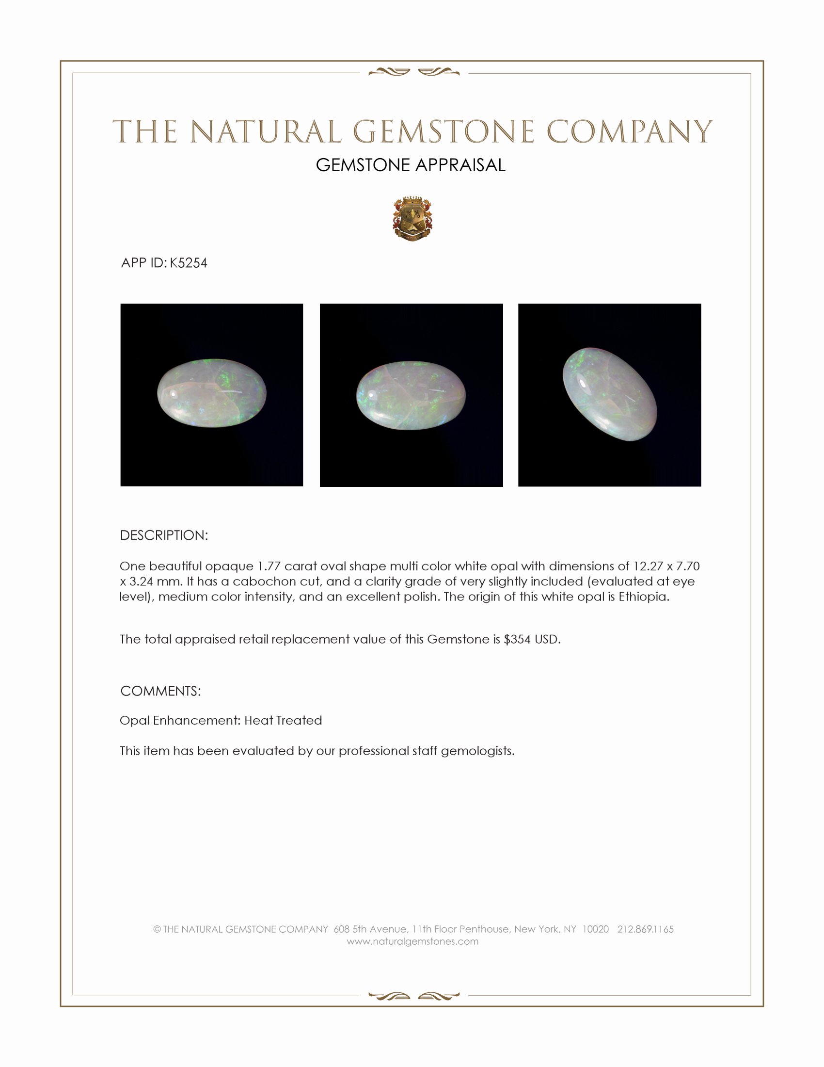 1.77 Ct. Cabochon White Opal from Ethiopia