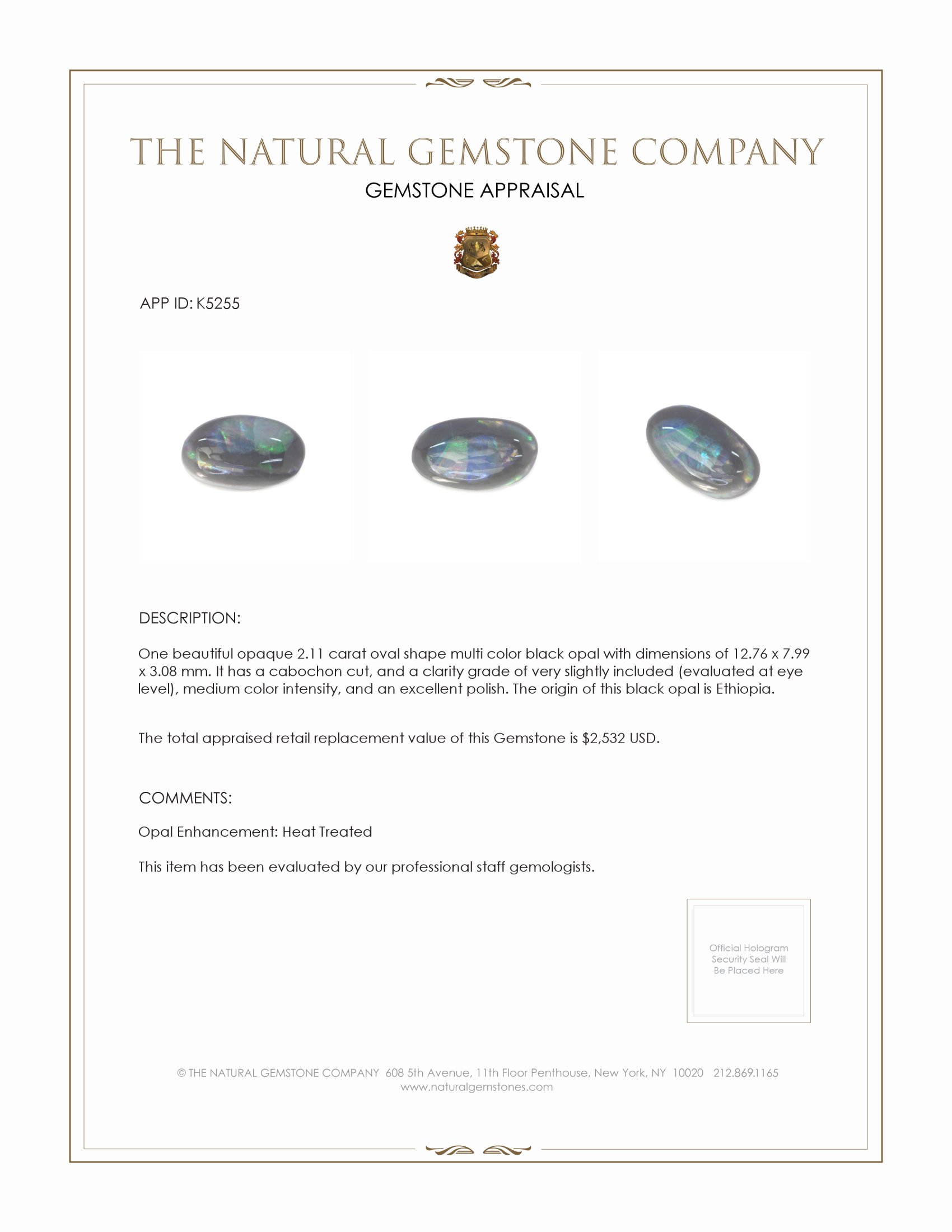 2.11 Ct. Cabochon Black Opal from Ethiopia