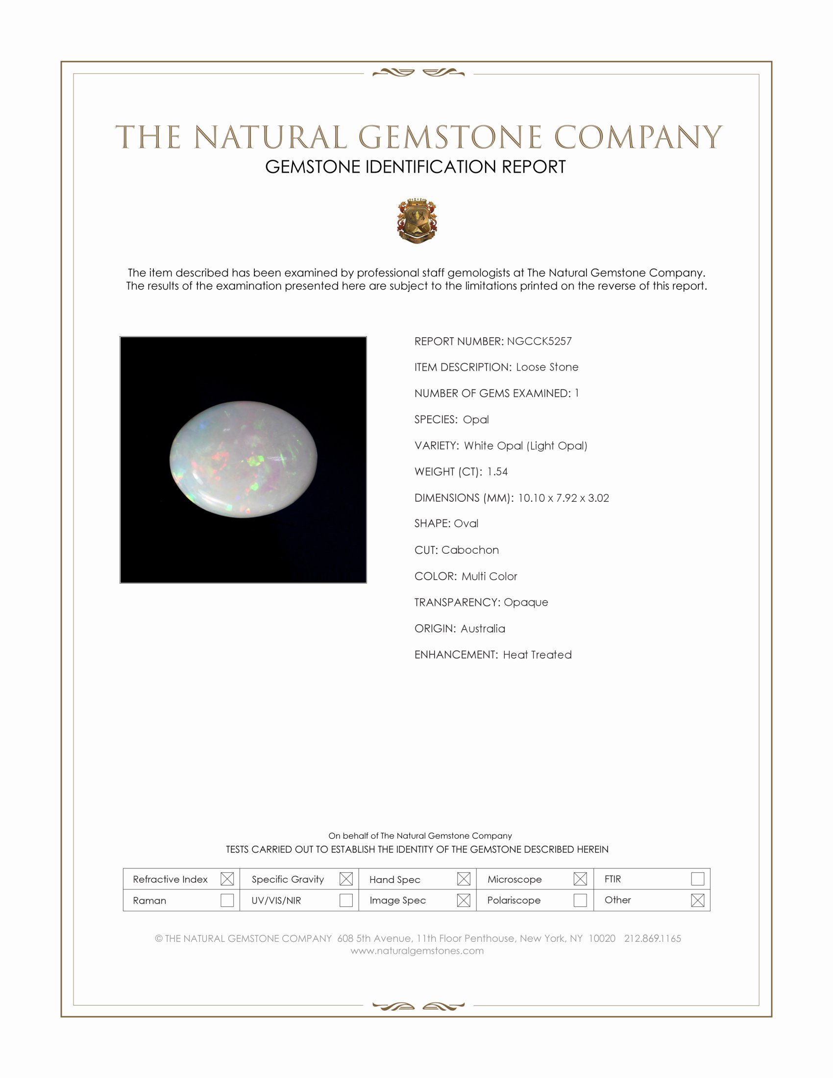 1.54 Ct. Multi Color Cabochon White Opal (Light Opal) from Australia