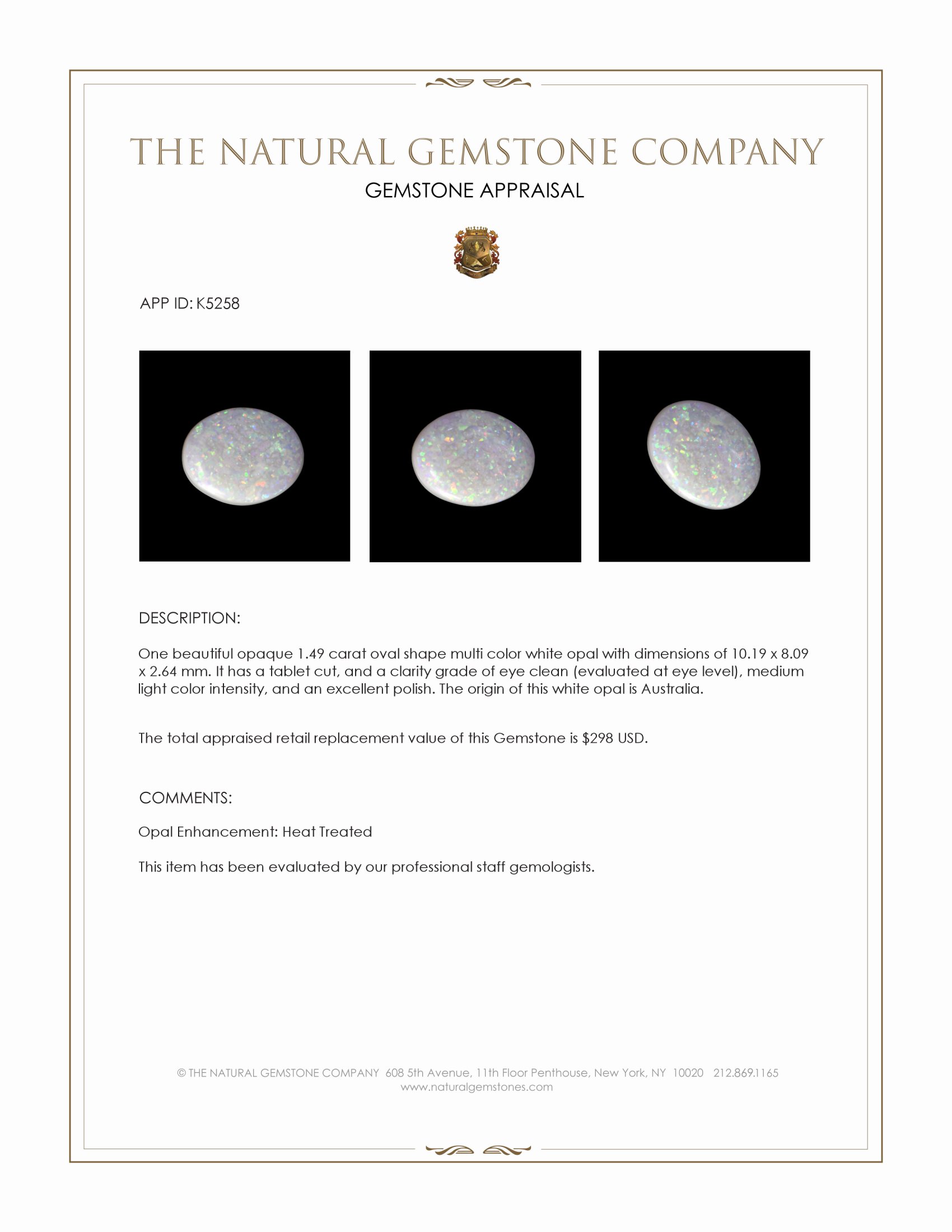 1.49 Ct. White Opal from Australia