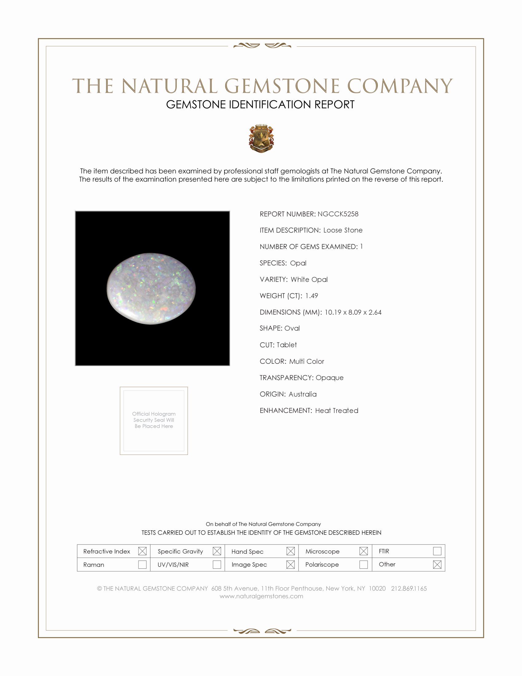 1.49 Ct. White Opal from Australia
