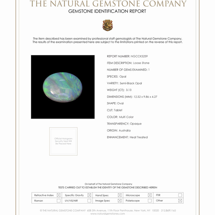 3.13 Ct. Semi-Black Opal from Australia