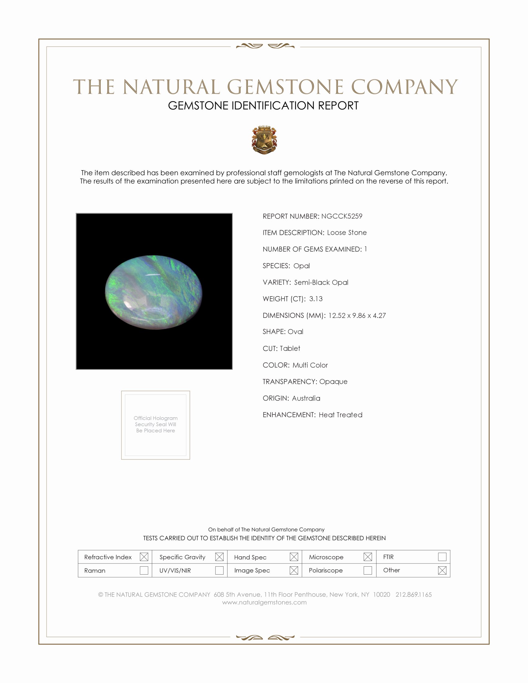 3.13 Ct. Semi-Black Opal from Australia