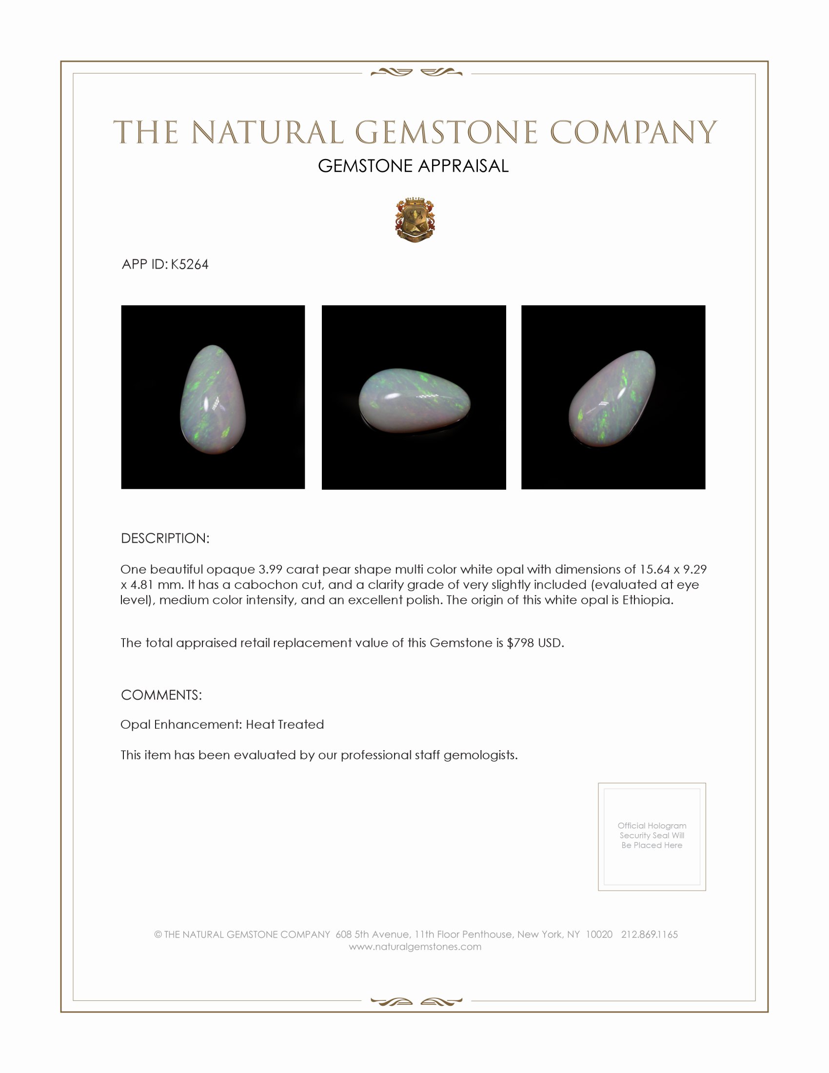 3.99 Ct. Cabochon White Opal from Ethiopia