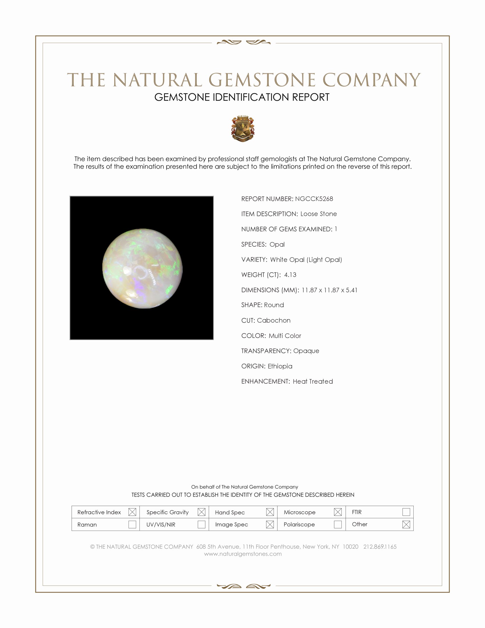 4.13 Ct. Multi Color Cabochon White Opal (Light Opal) from Ethiopia