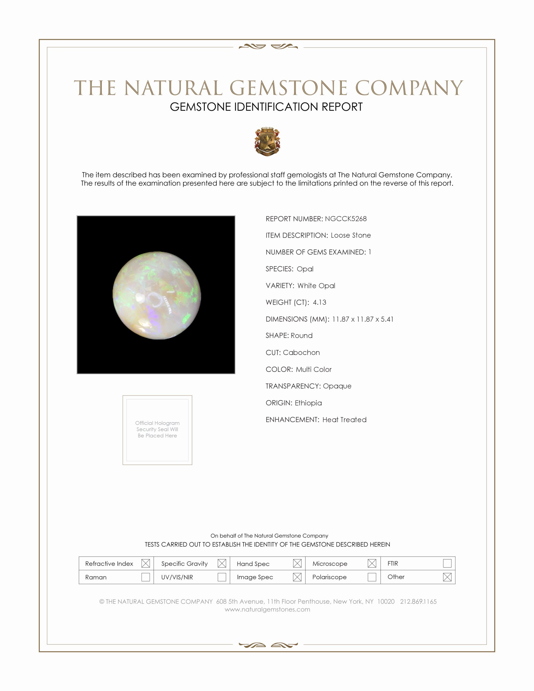 4.13 Ct. Cabochon White Opal from Ethiopia