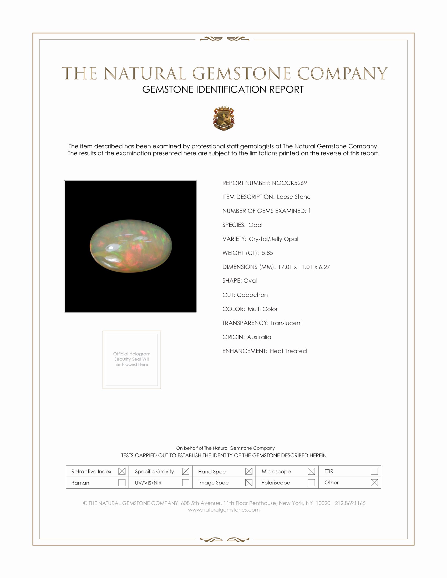 5.85 Ct. Multi Color Cabochon Crystal Opal (Jelly Opal) from Australia