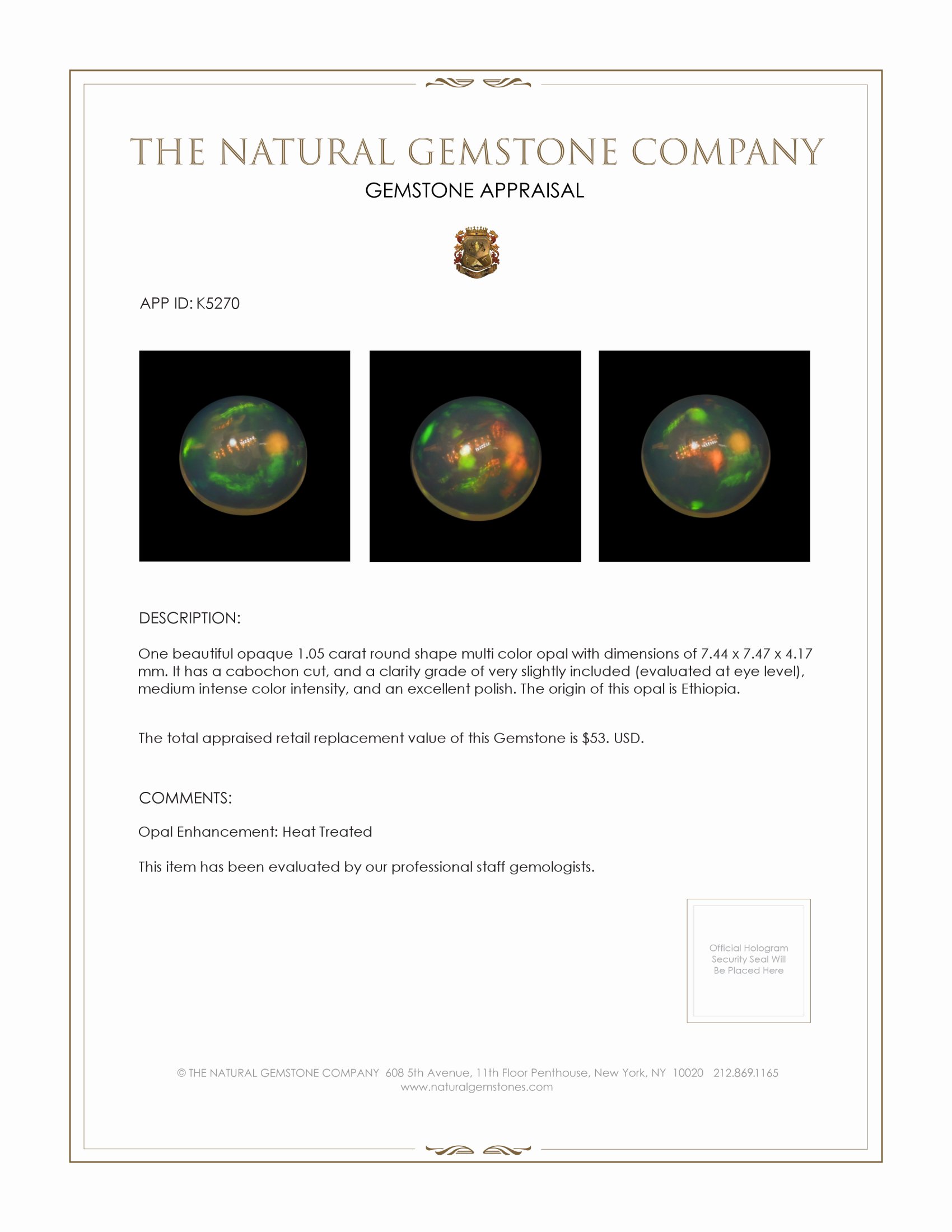 1.05 Ct. Cabochon White Opal from Ethiopia