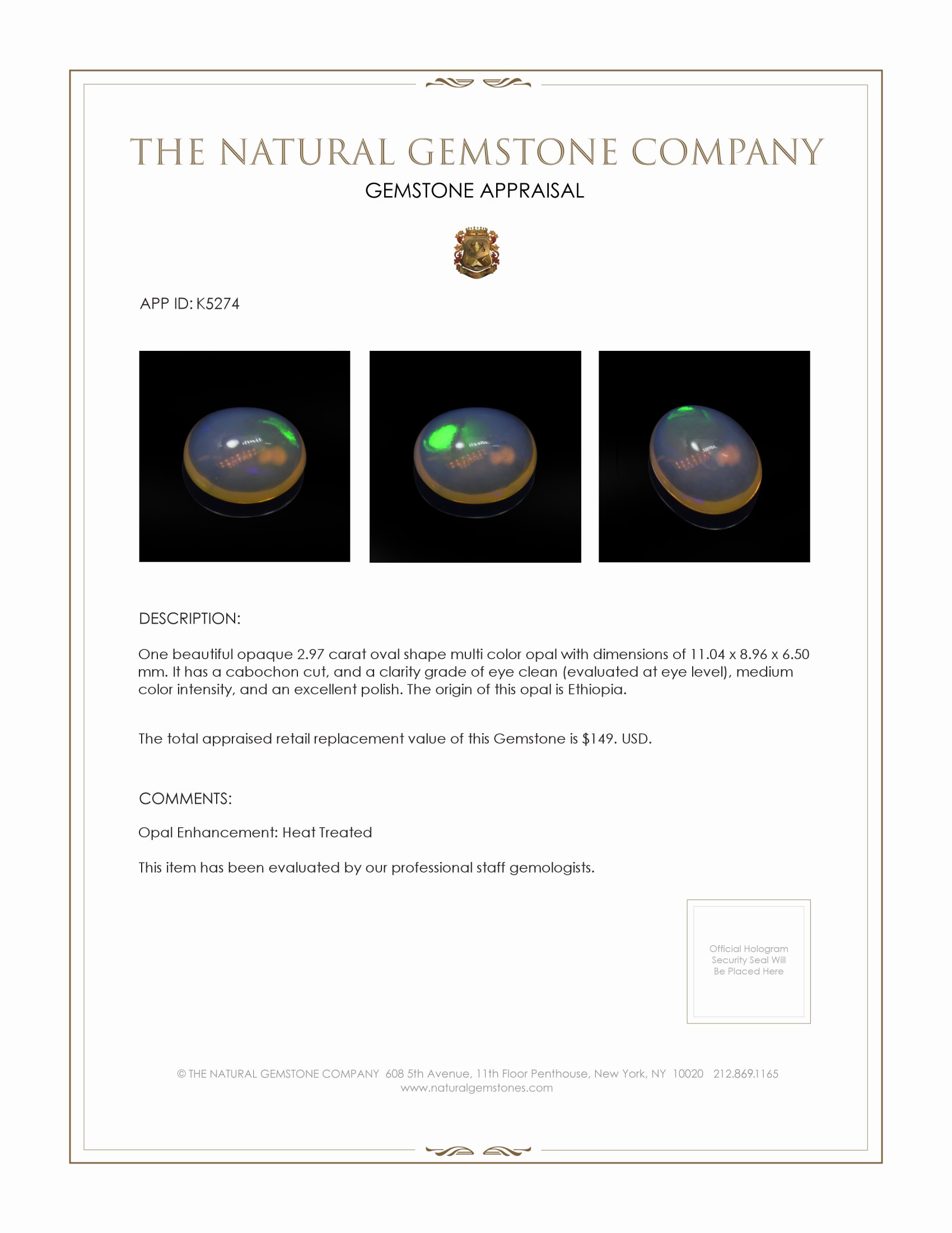 2.97 Ct. Cabochon White Opal from Ethiopia