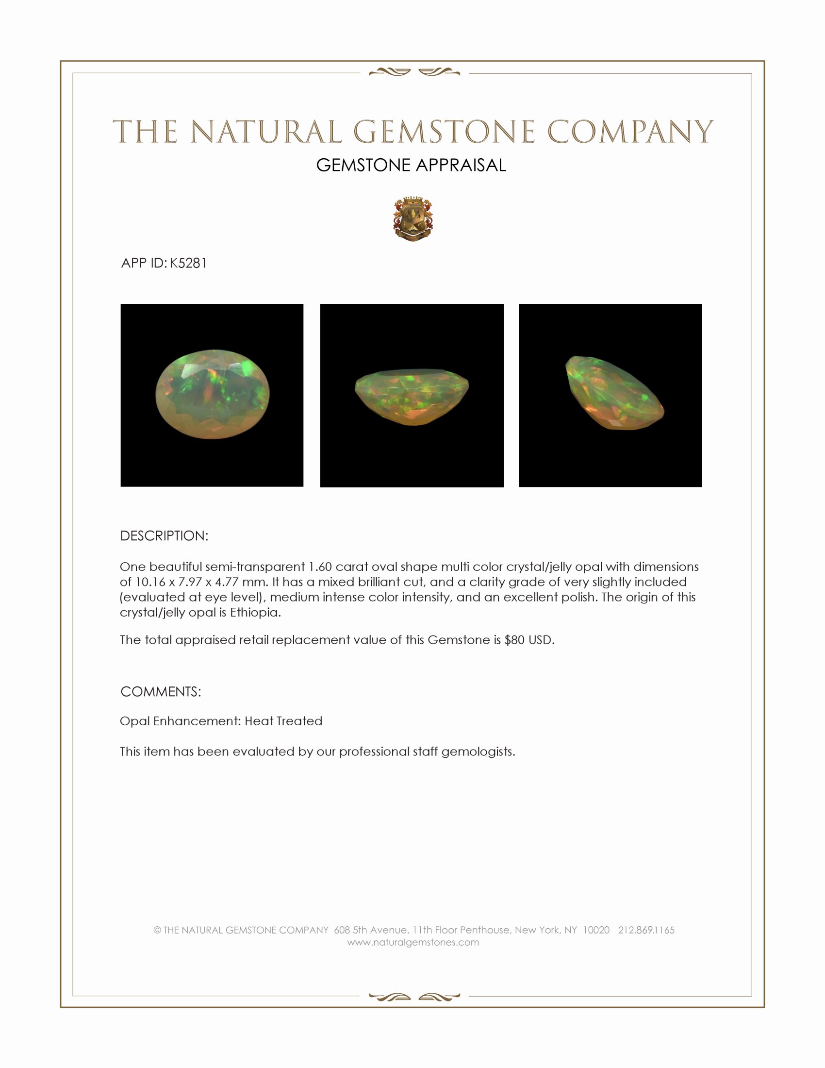 1.60 Ct. Crystal/Jelly Opal from Ethiopia