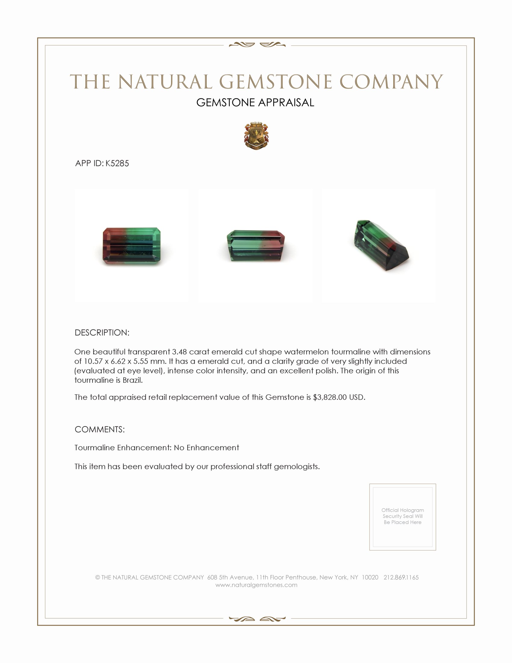 3.48 Ct. Watermelon Tourmaline from Brazil