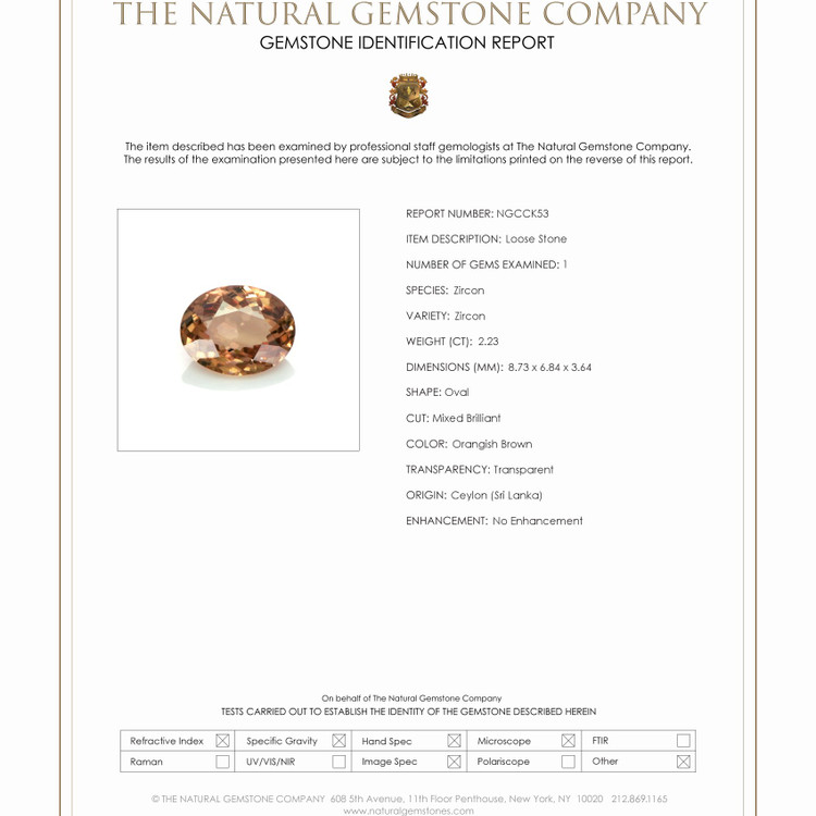 2.23 Ct. Zircon from Ceylon (Sri Lanka)