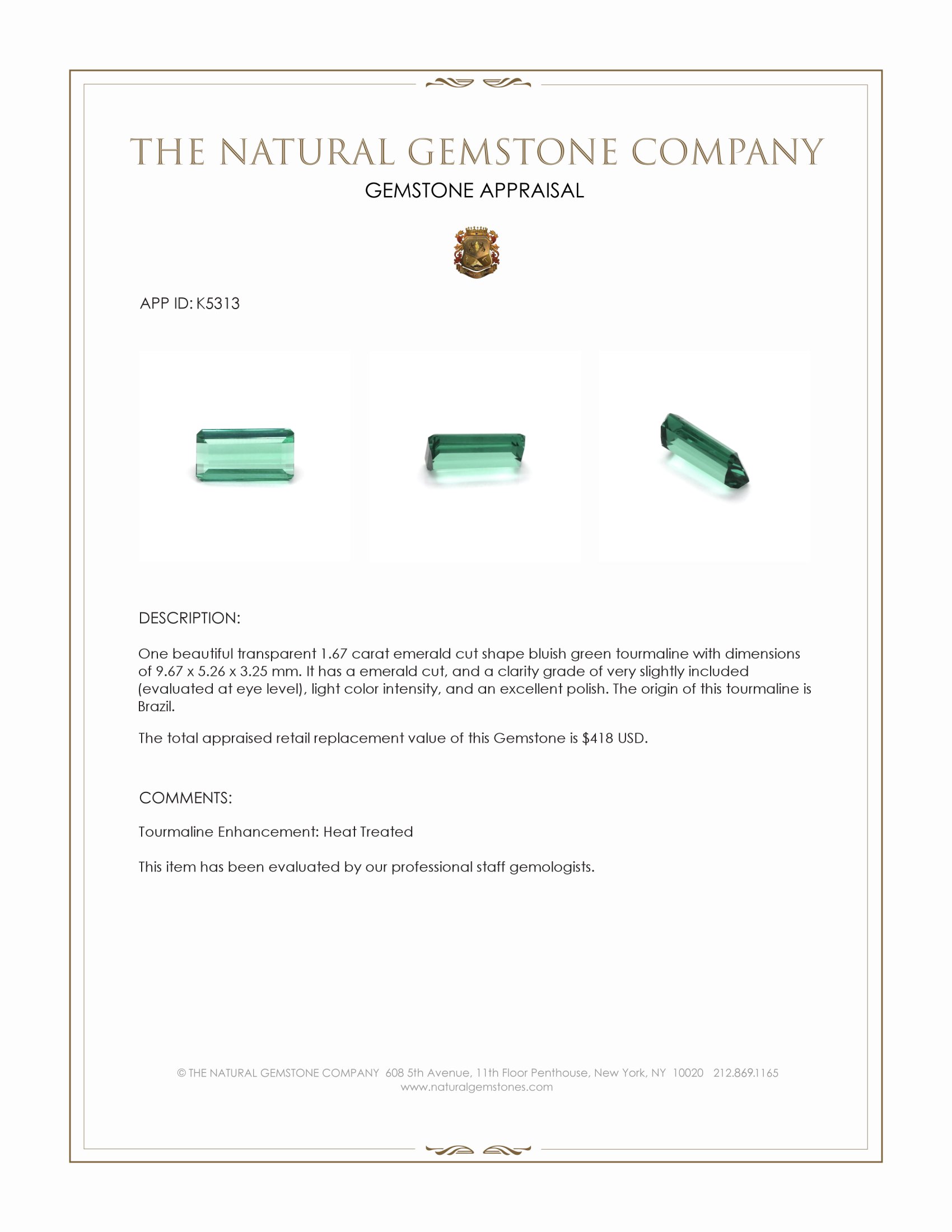 1.67 Ct. Tourmaline from Brazil