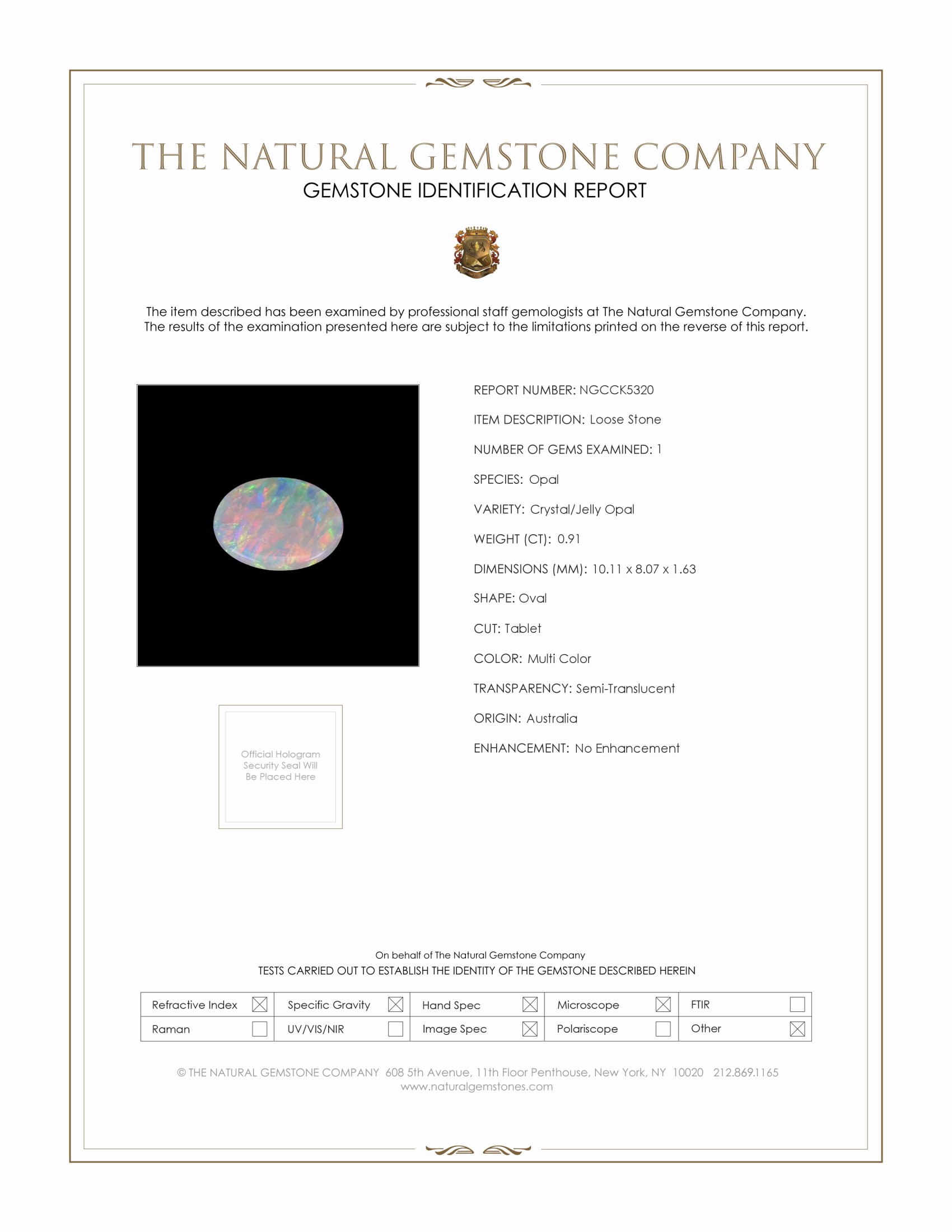 0.91 Ct. Crystal/Jelly Opal from Australia
