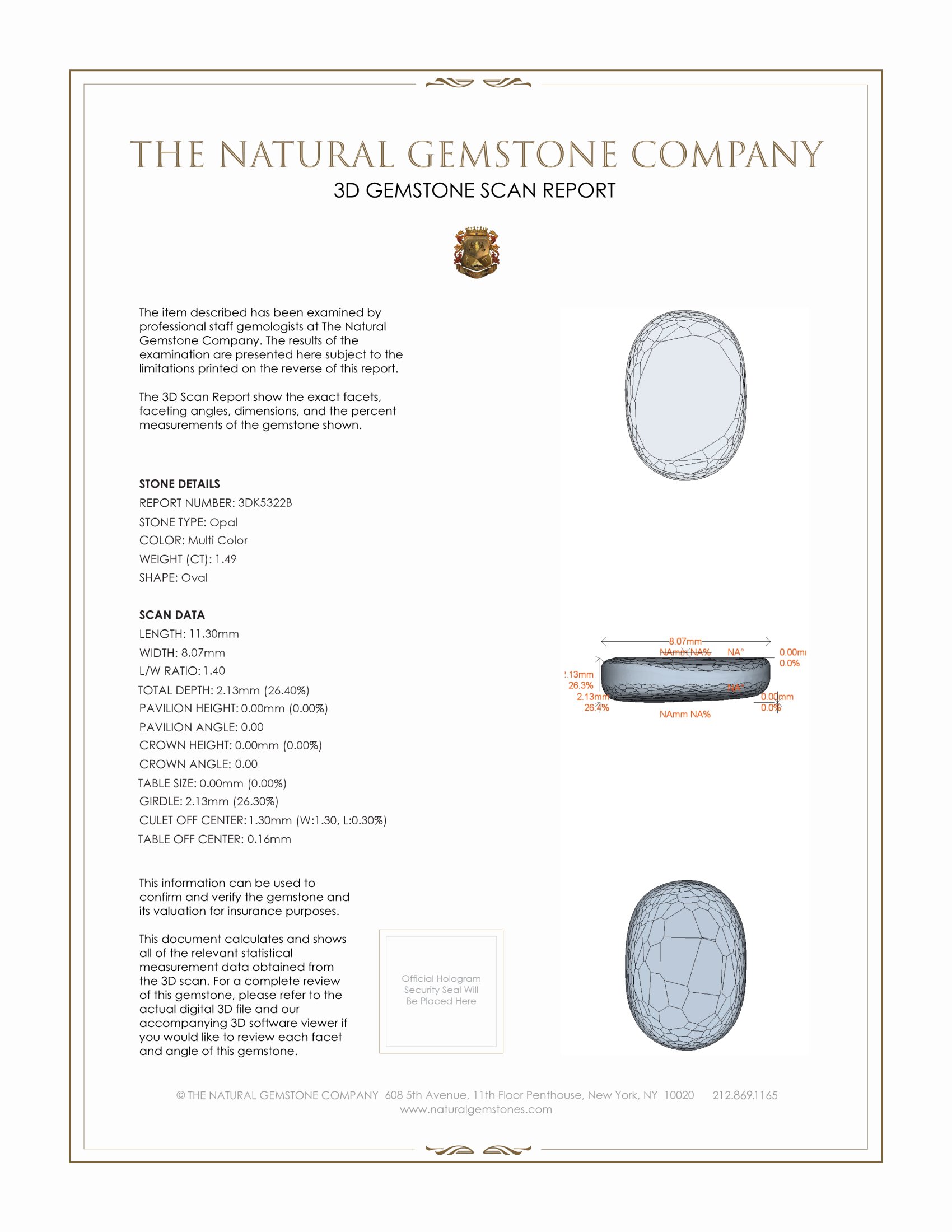 1.49 Ct. Cabochon Semi-Black Opal from Australia