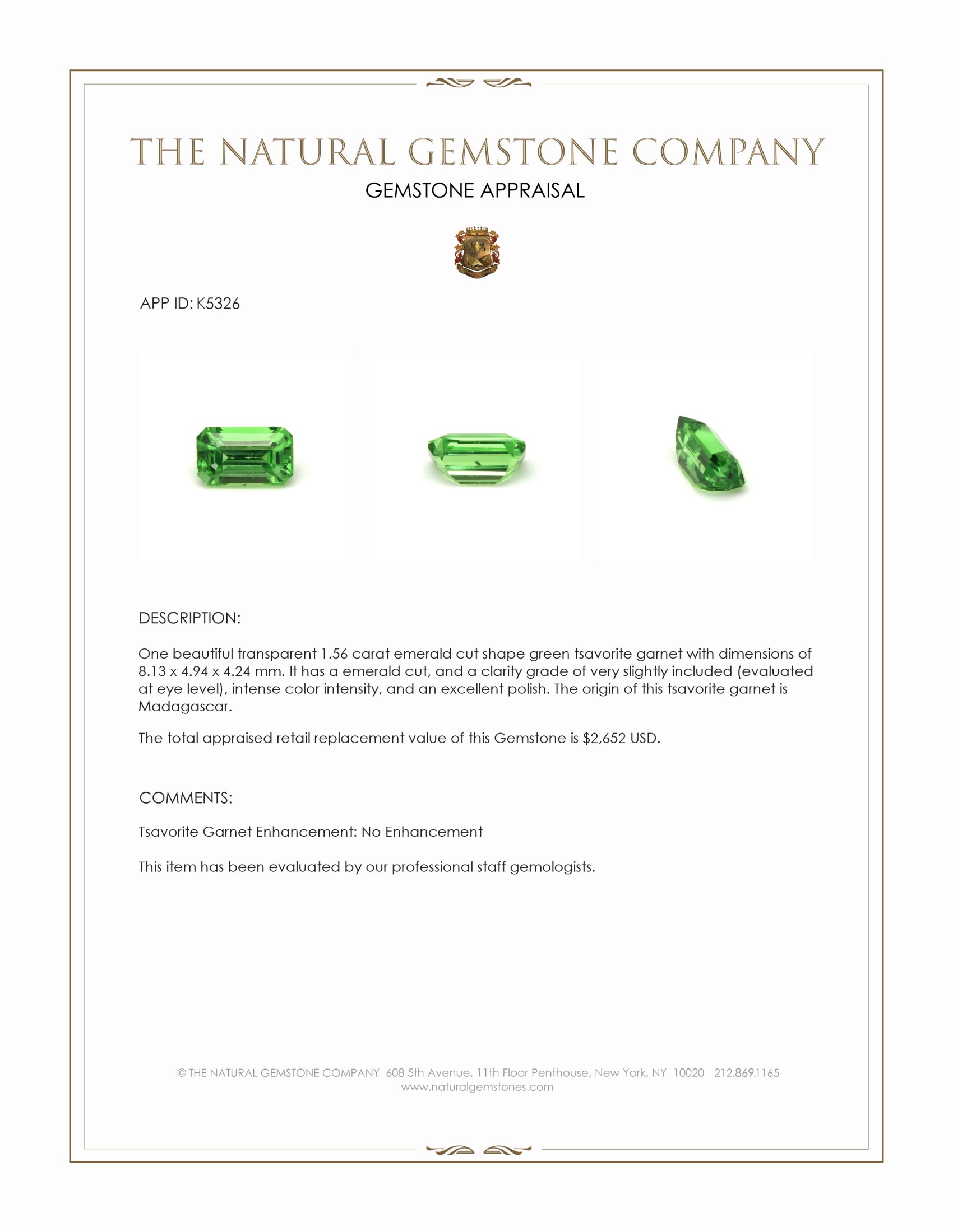 1.56 Ct. Tsavorite Garnet from Madagascar