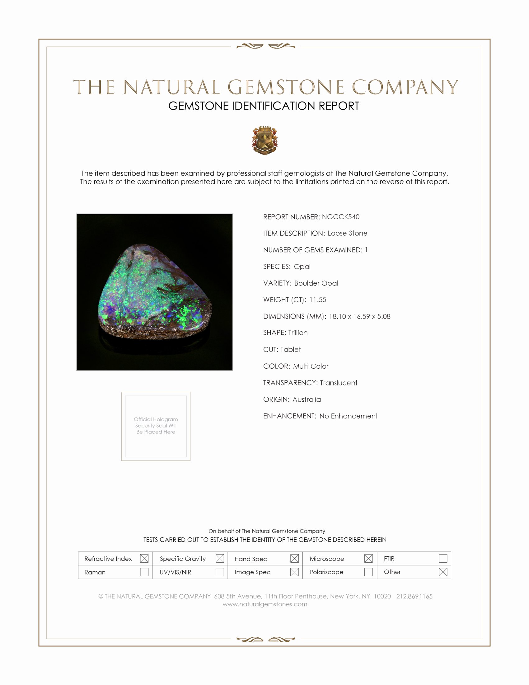 11.55 Ct. Boulder Opal from Australia