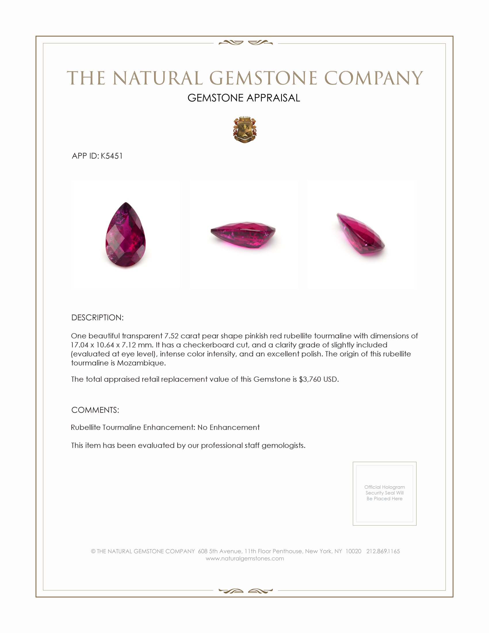 7.52 Ct. Rubellite Tourmaline from Mozambique