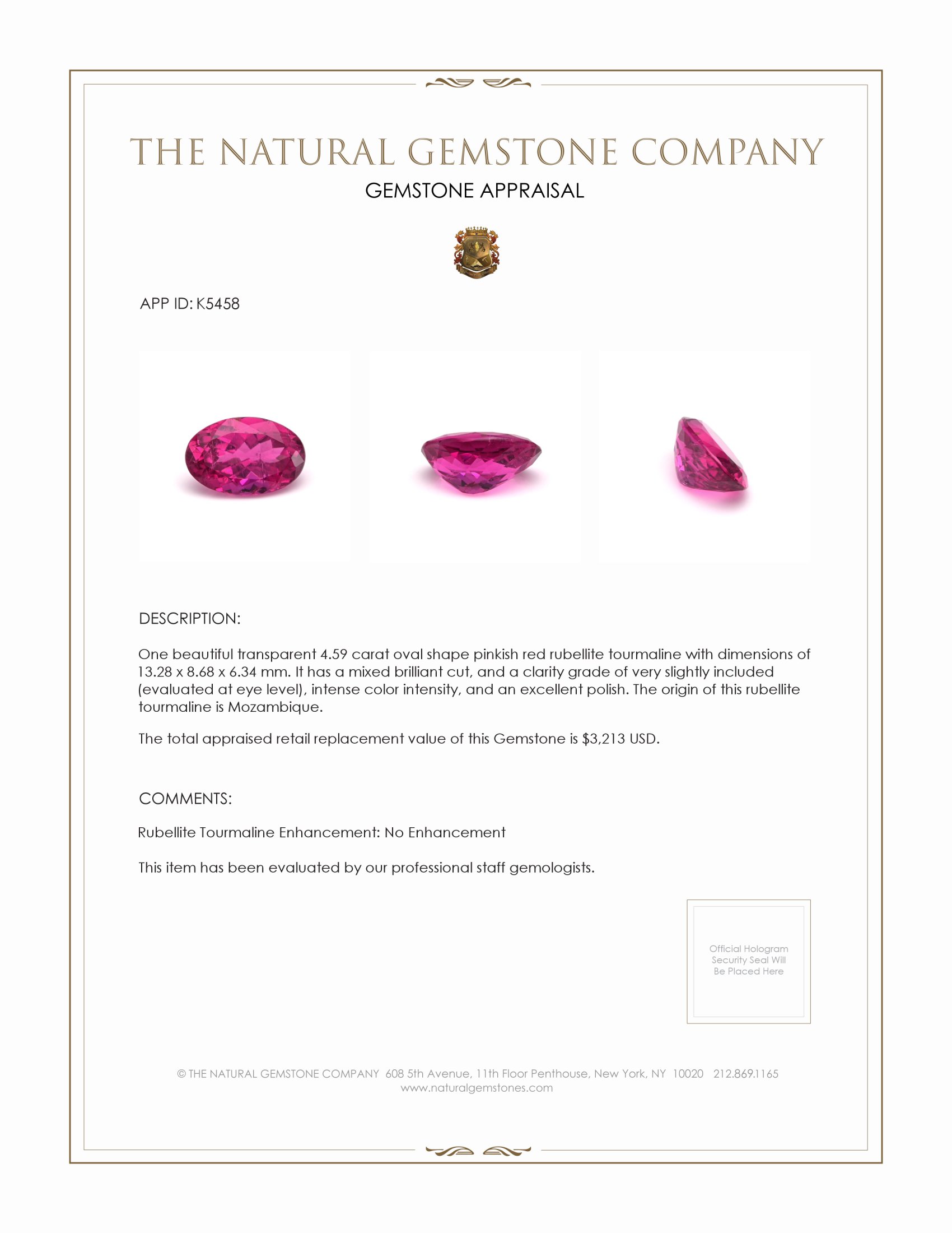 4.59 Ct. Rubellite Tourmaline from Mozambique