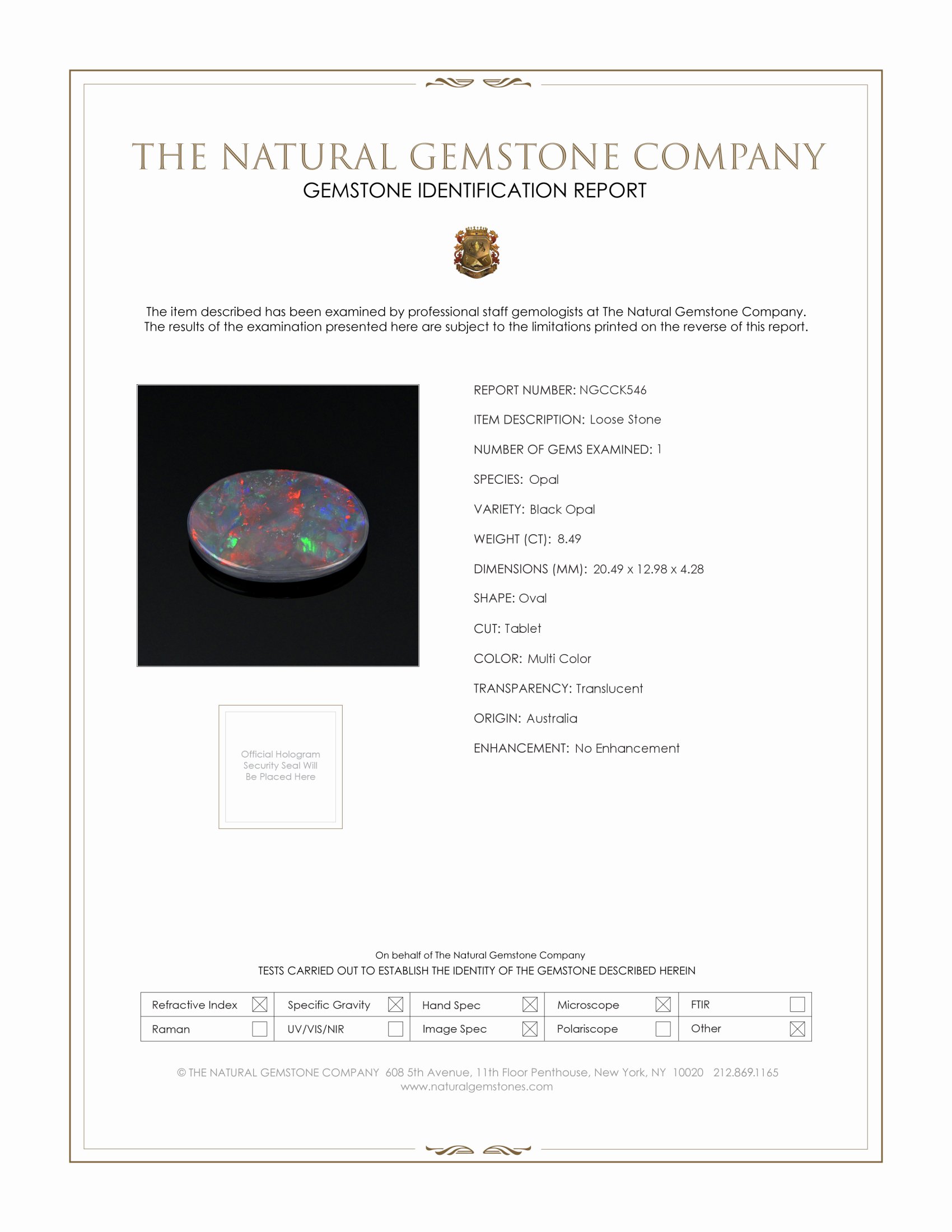 8.49 Ct. Black Opal from Australia