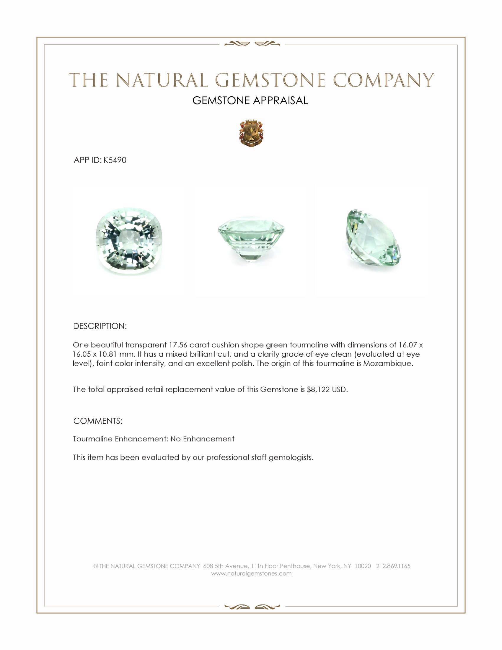 17.56 Ct. Green Tourmaline from Mozambique
