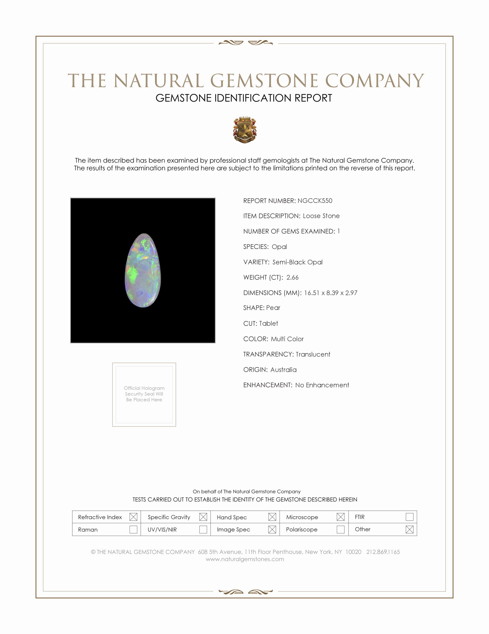 2.66 Ct. Semi-Black Opal from Australia