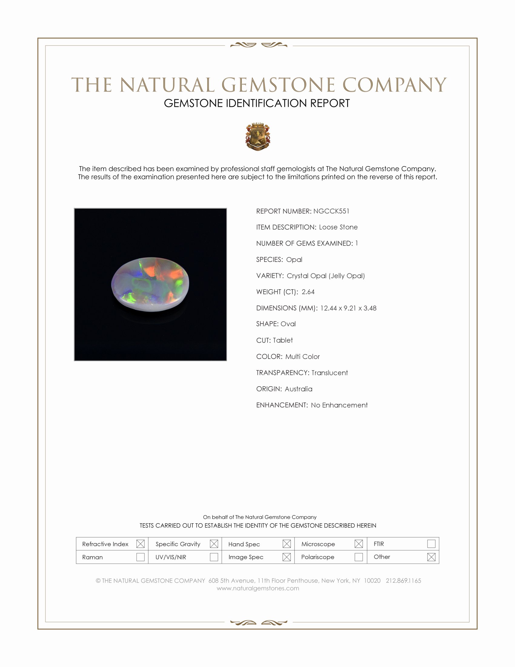 2.64 Ct. Multi Color Crystal Opal (Jelly Opal) from Australia