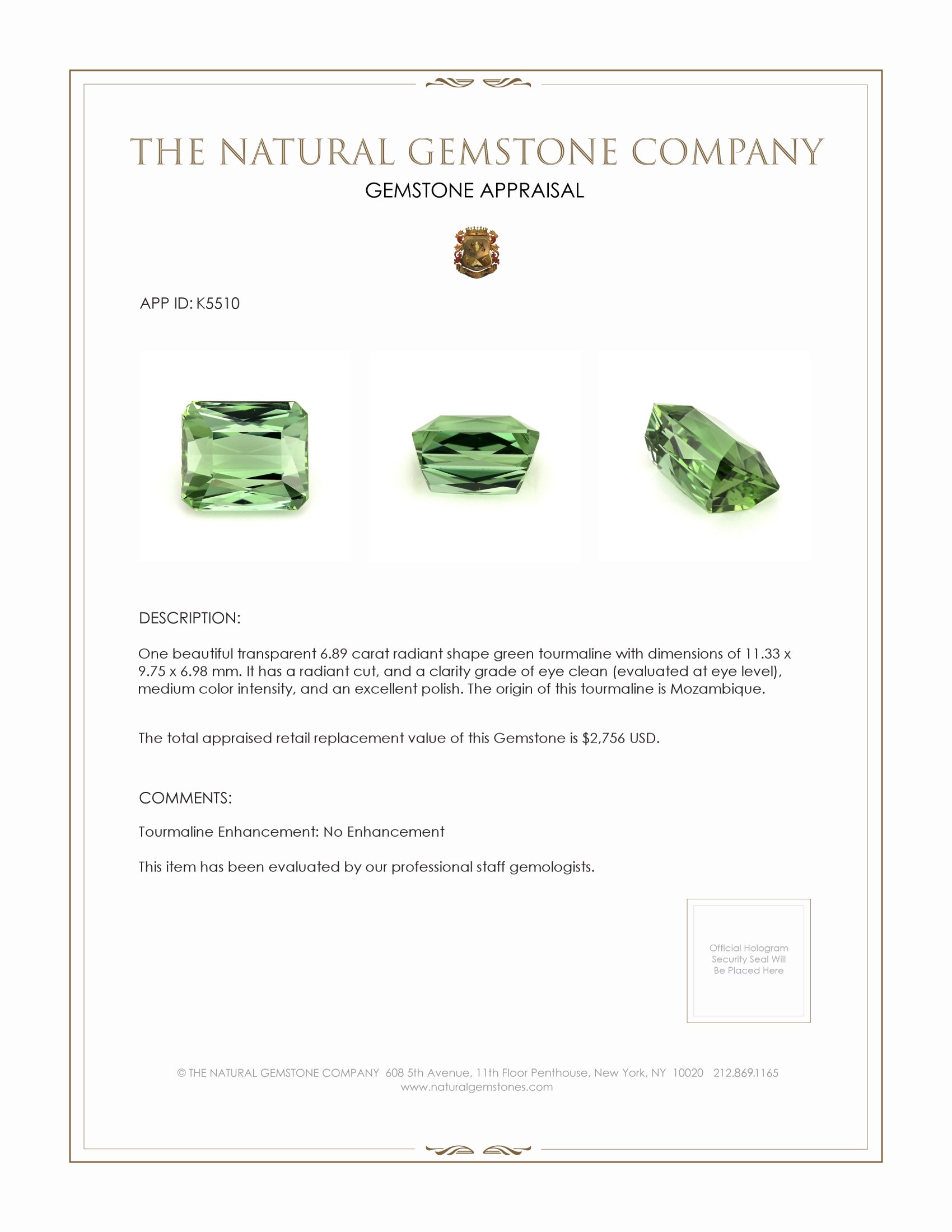 6.89 Ct. Tourmaline from Mozambique