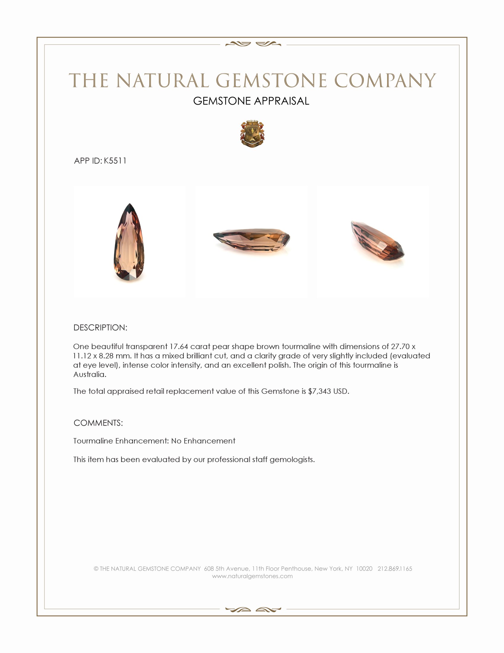 17.64 Ct. Brown Tourmaline from Australia