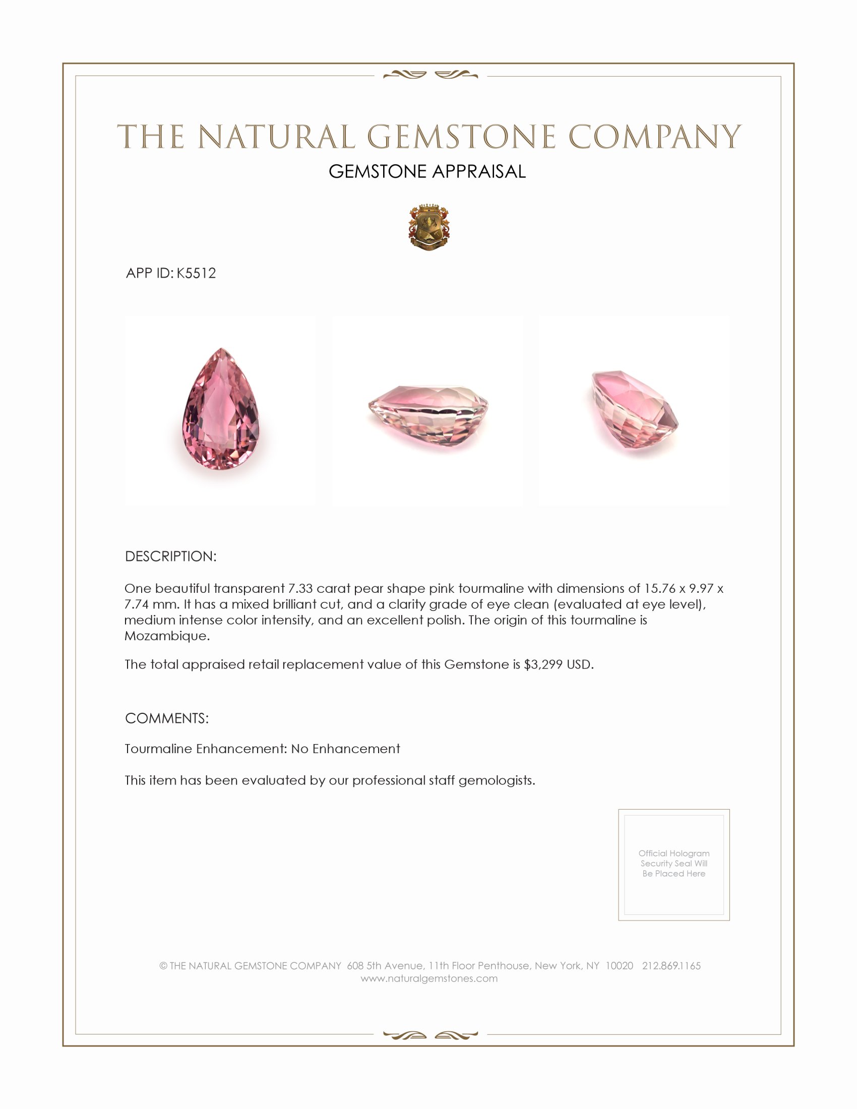7.33 Ct. Tourmaline from Mozambique