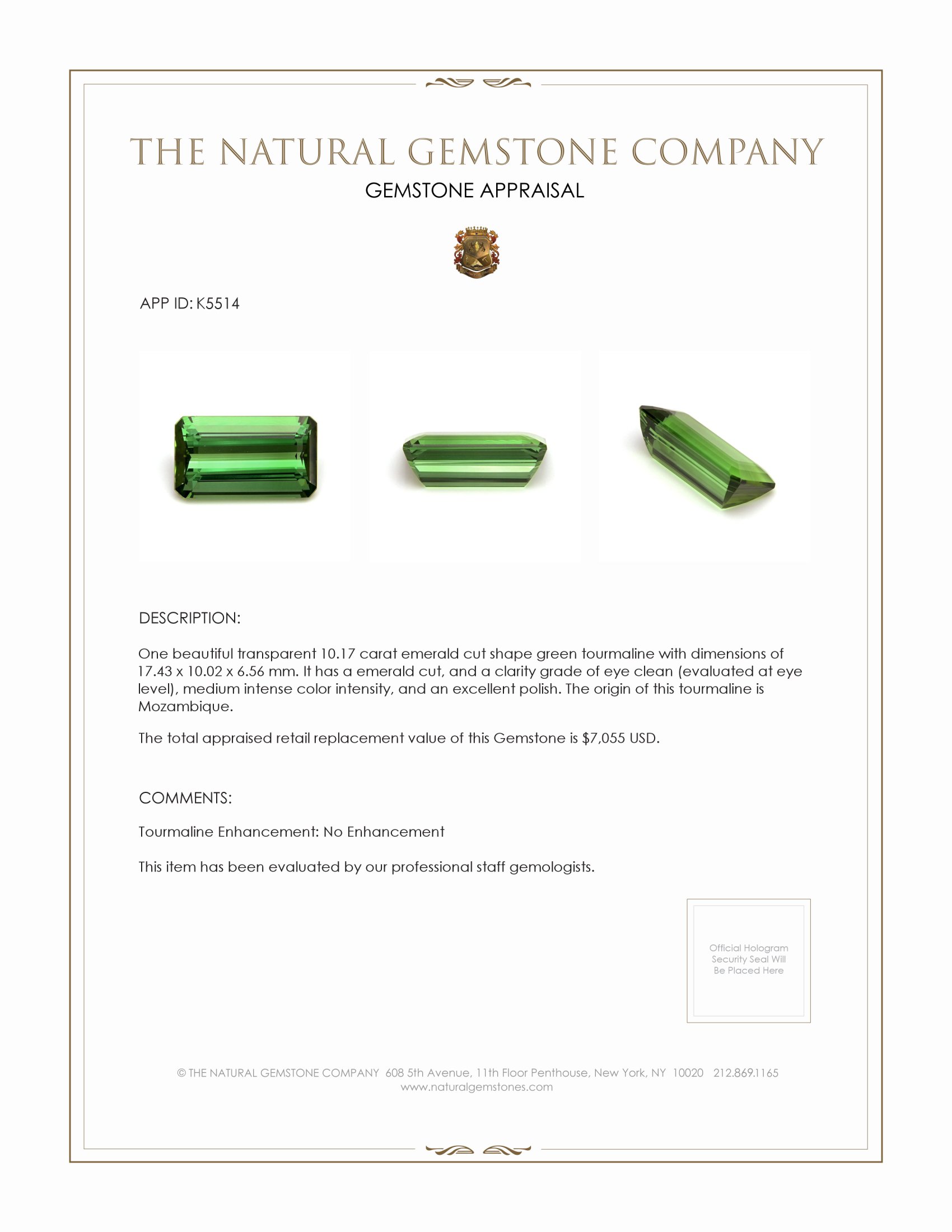 10.17 Ct. Tourmaline from Mozambique