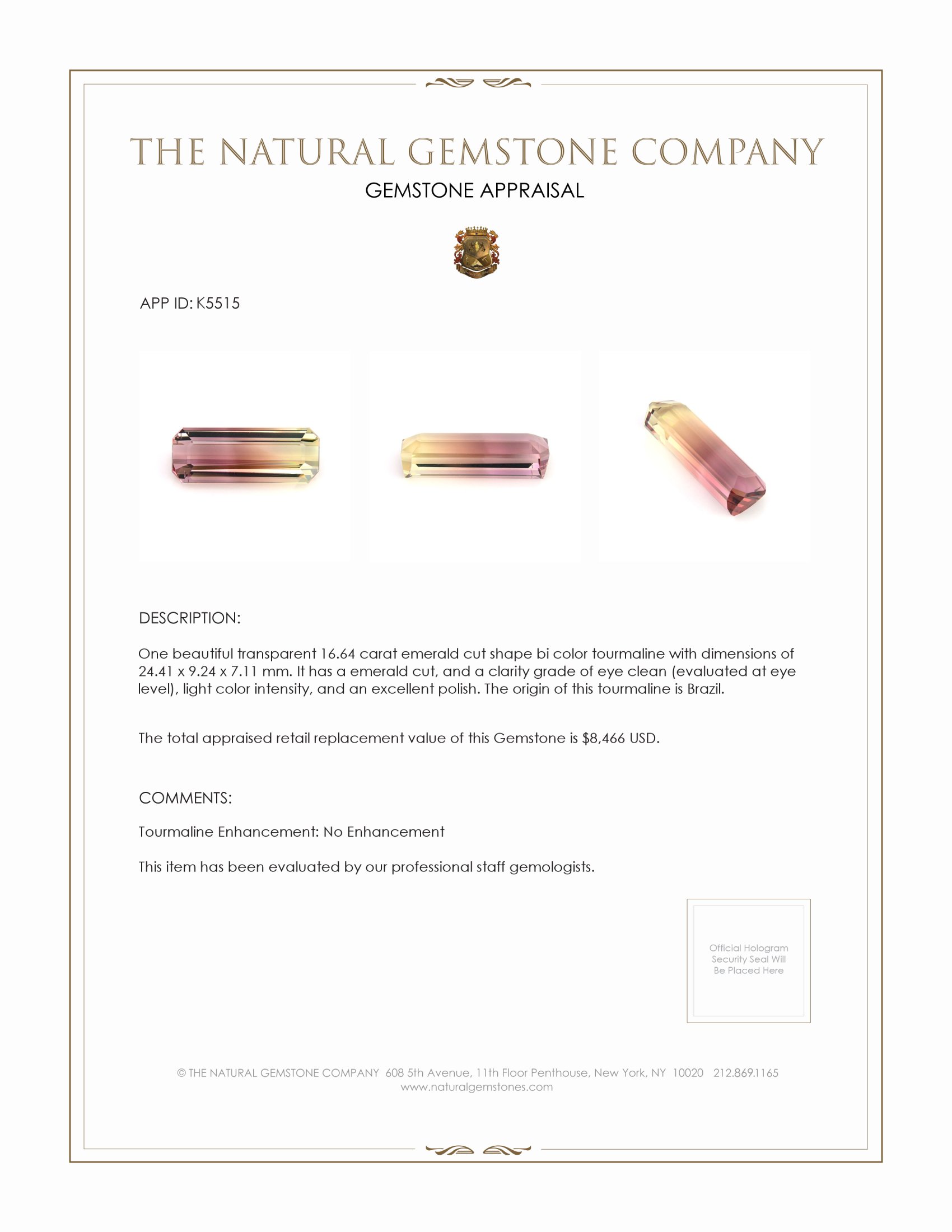 16.64 Ct. Bi Color Tourmaline from Brazil