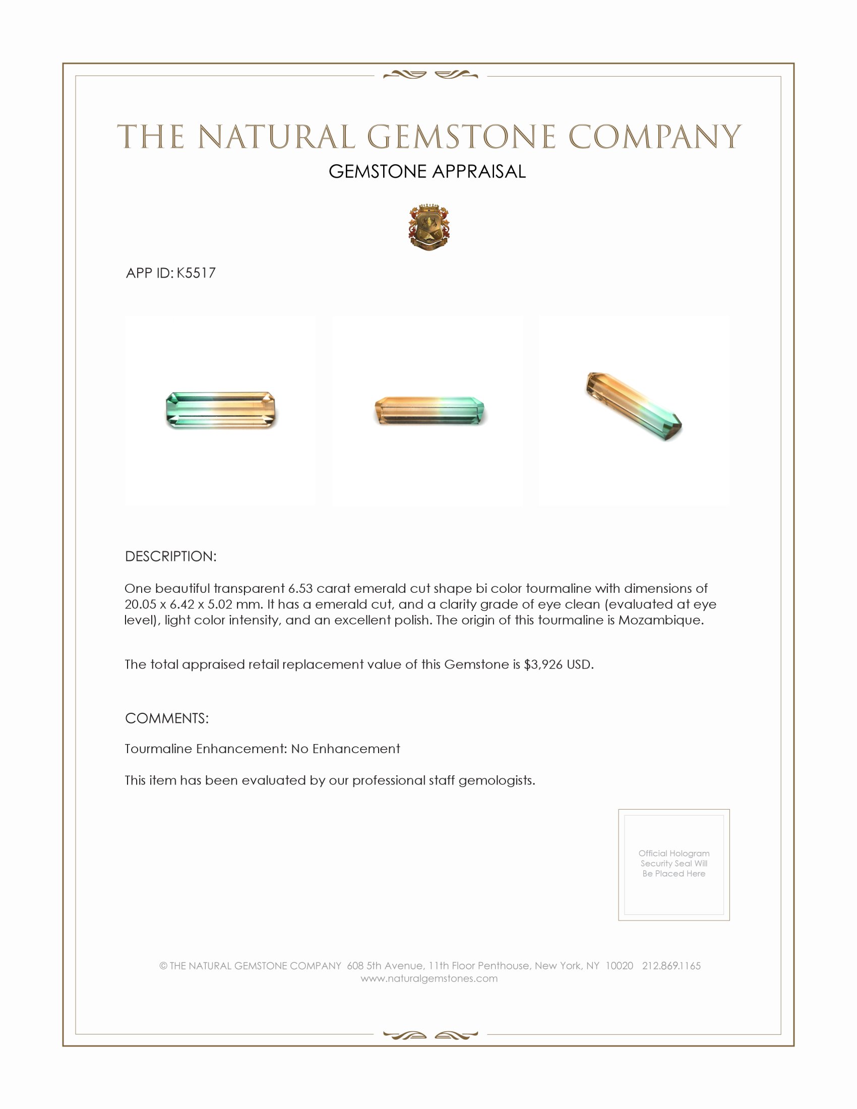 6.53 Ct. Tourmaline from Mozambique