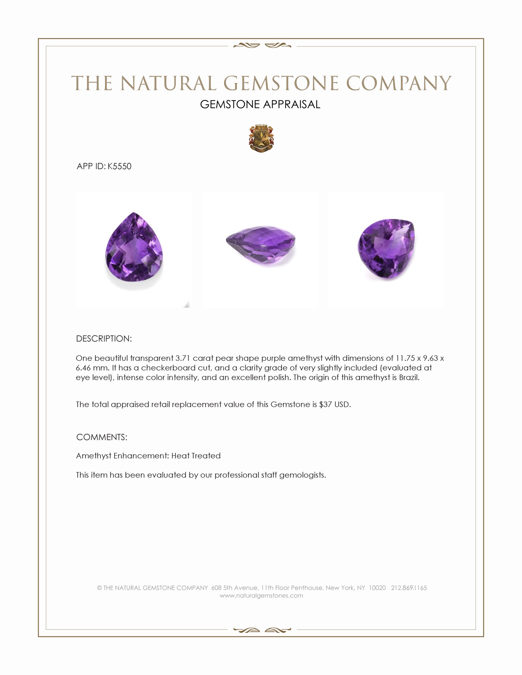3.71 Ct. Amethyst from Brazil