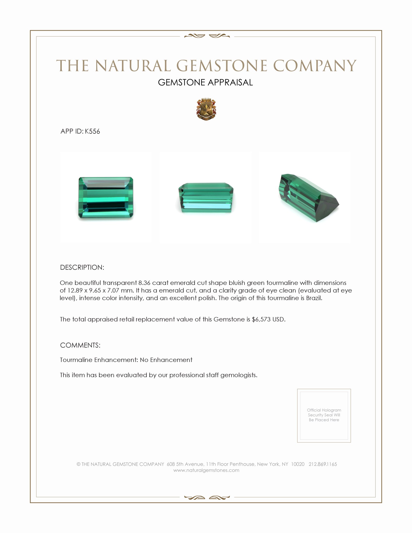 8.36 Ct. Tourmaline from Brazil