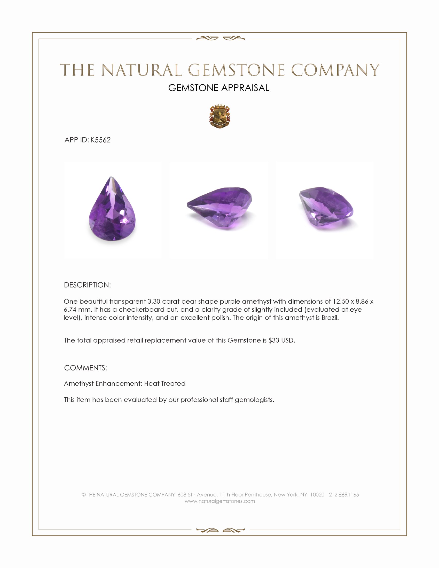 3.30 Ct. Amethyst from Brazil