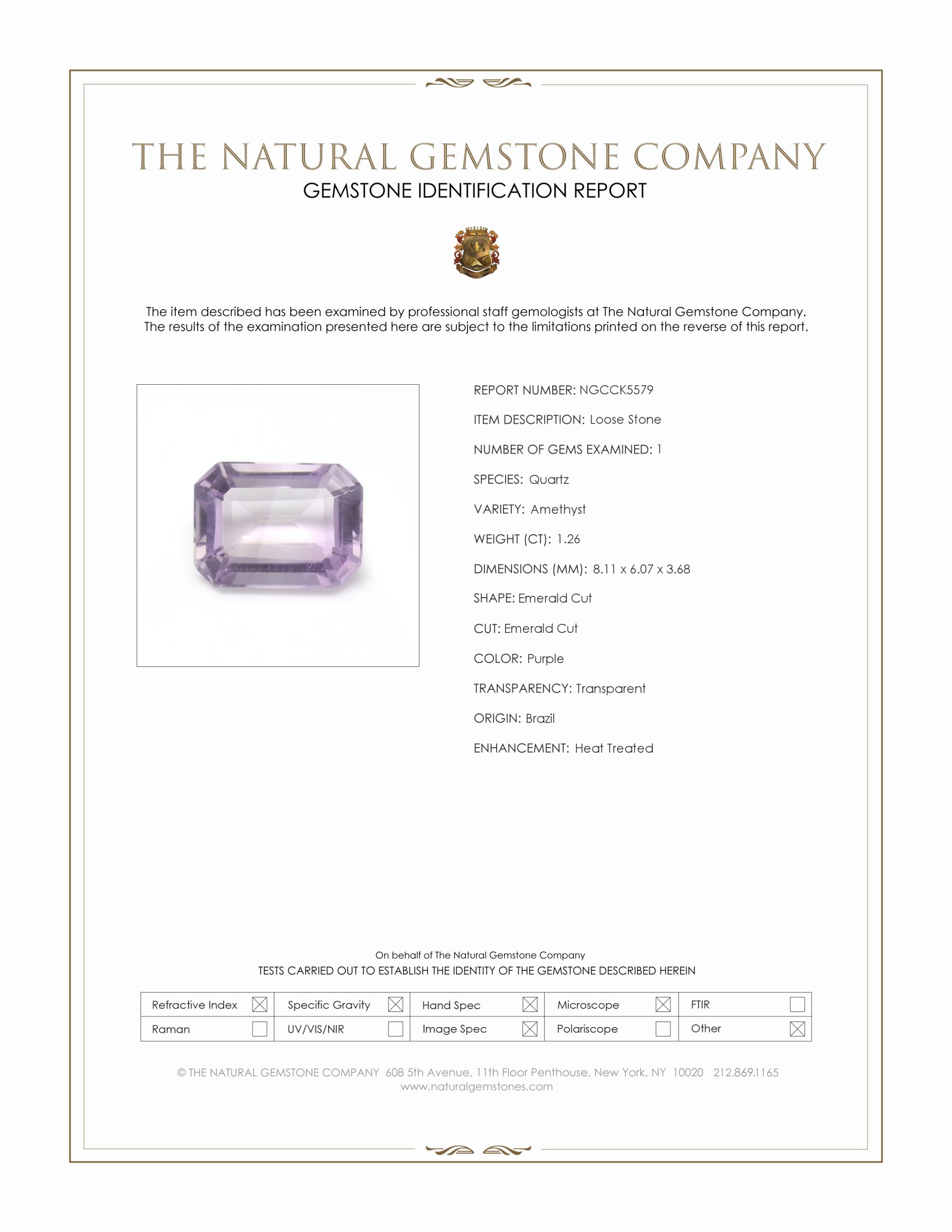 1.26 Ct. Purple Amethyst from Brazil