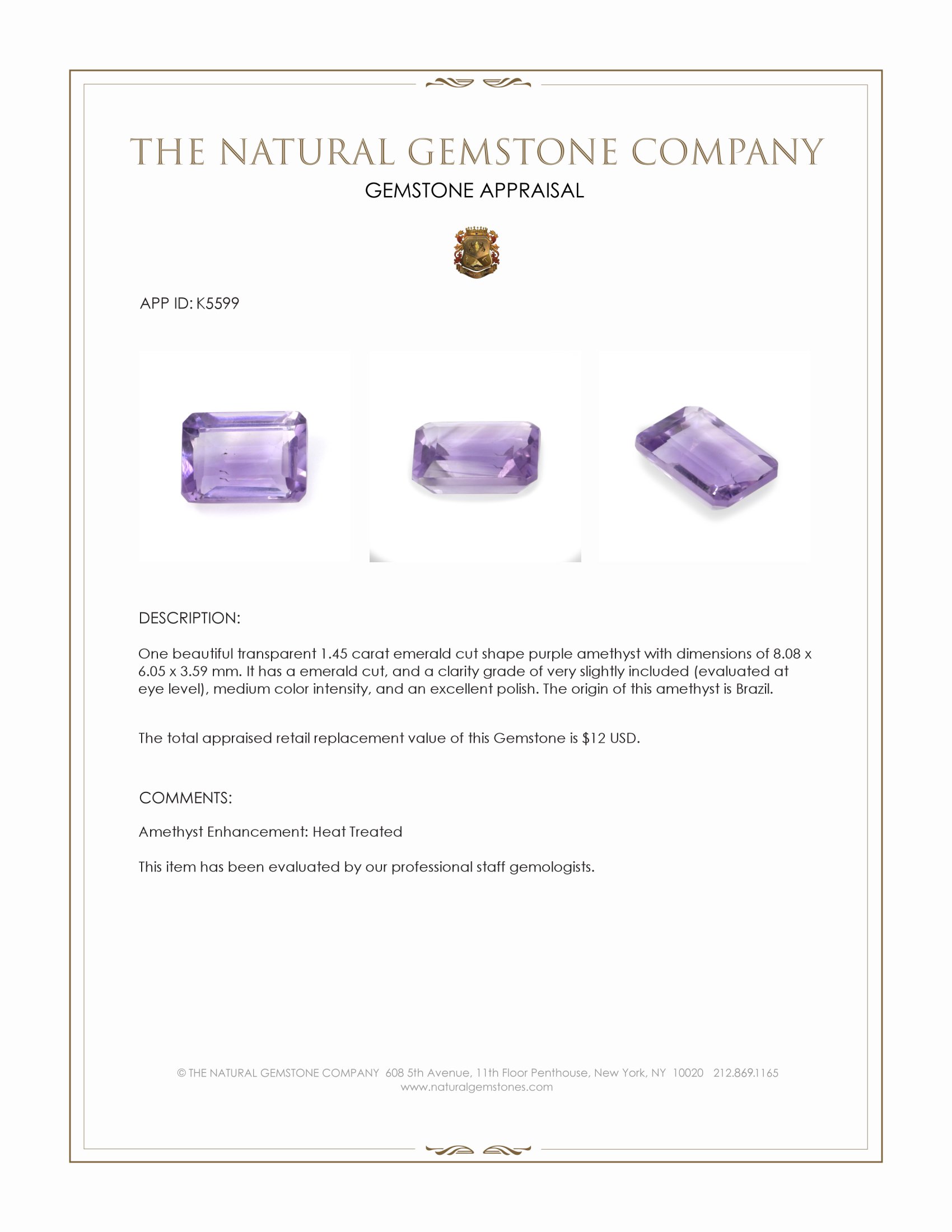 1.45 Ct. Amethyst from Brazil