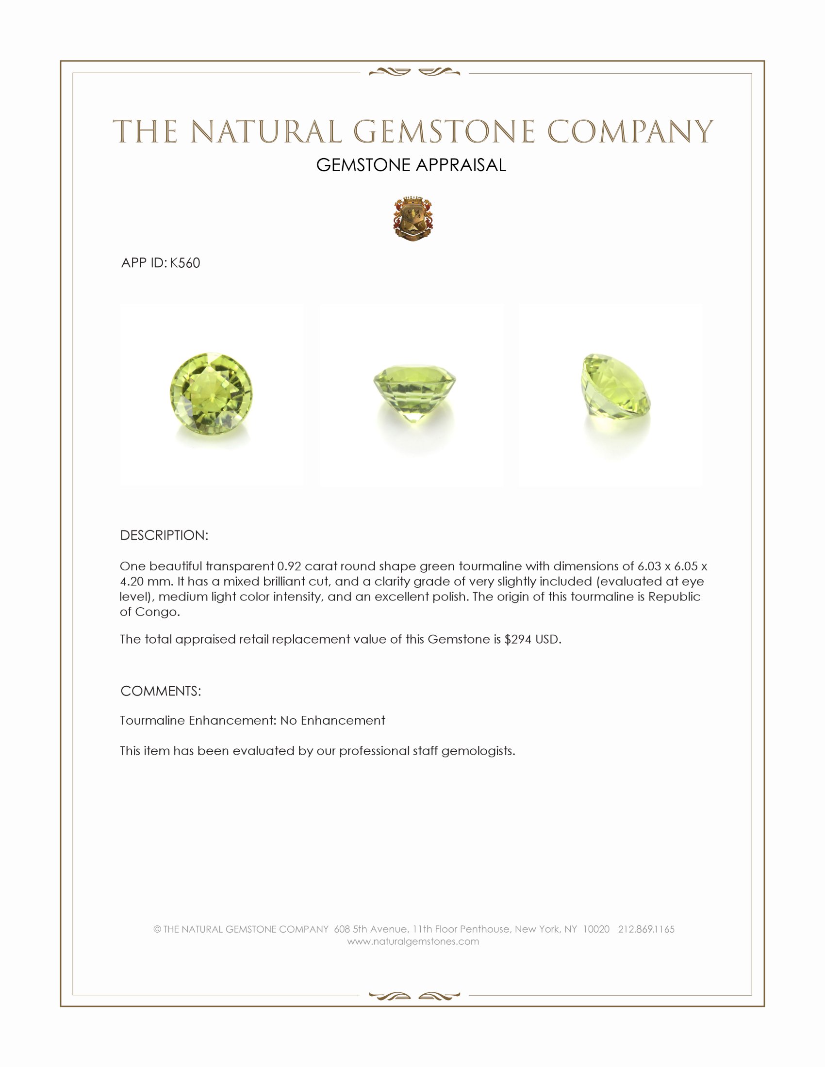 0.92 Ct. Tourmaline from Republic of Congo