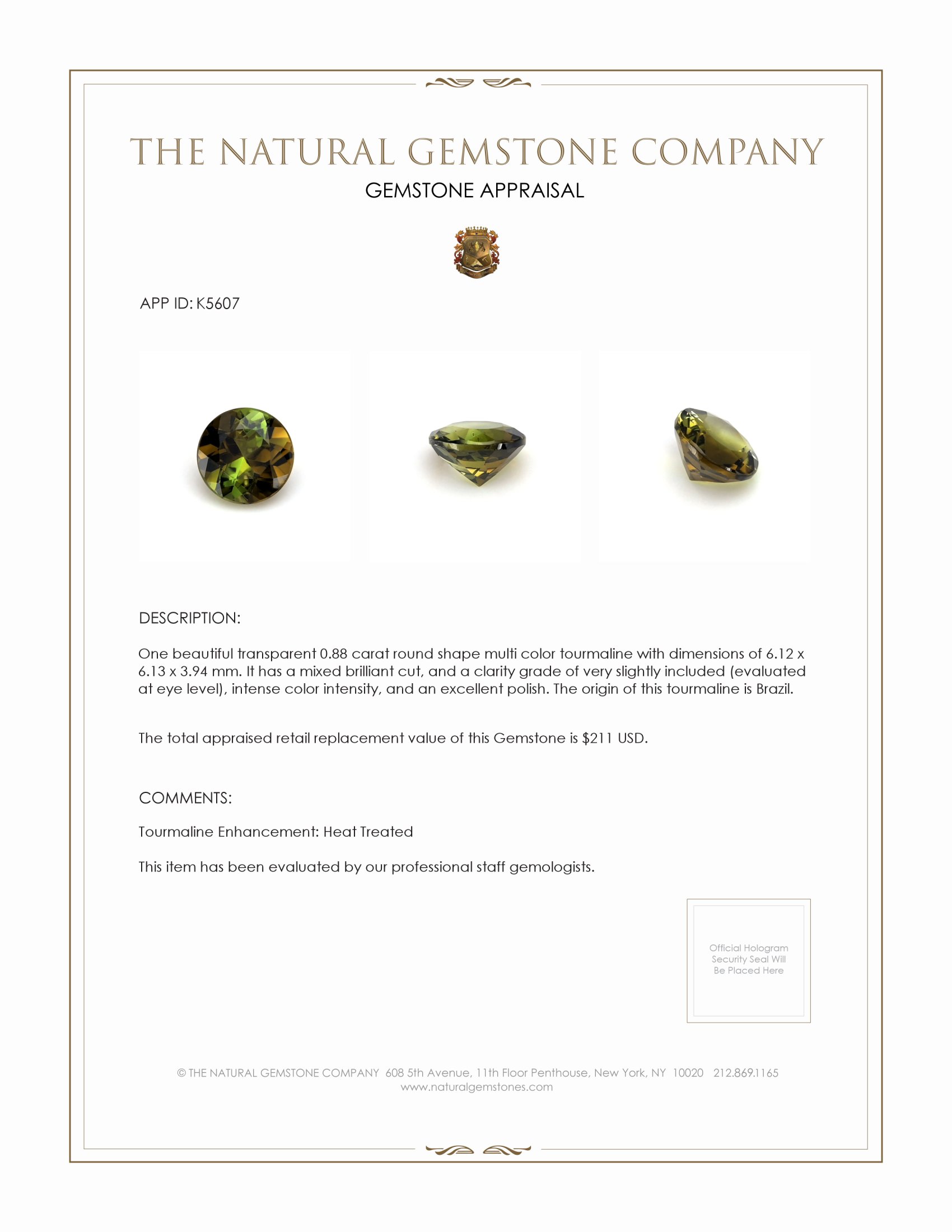 0.88 Ct. Tourmaline from Brazil