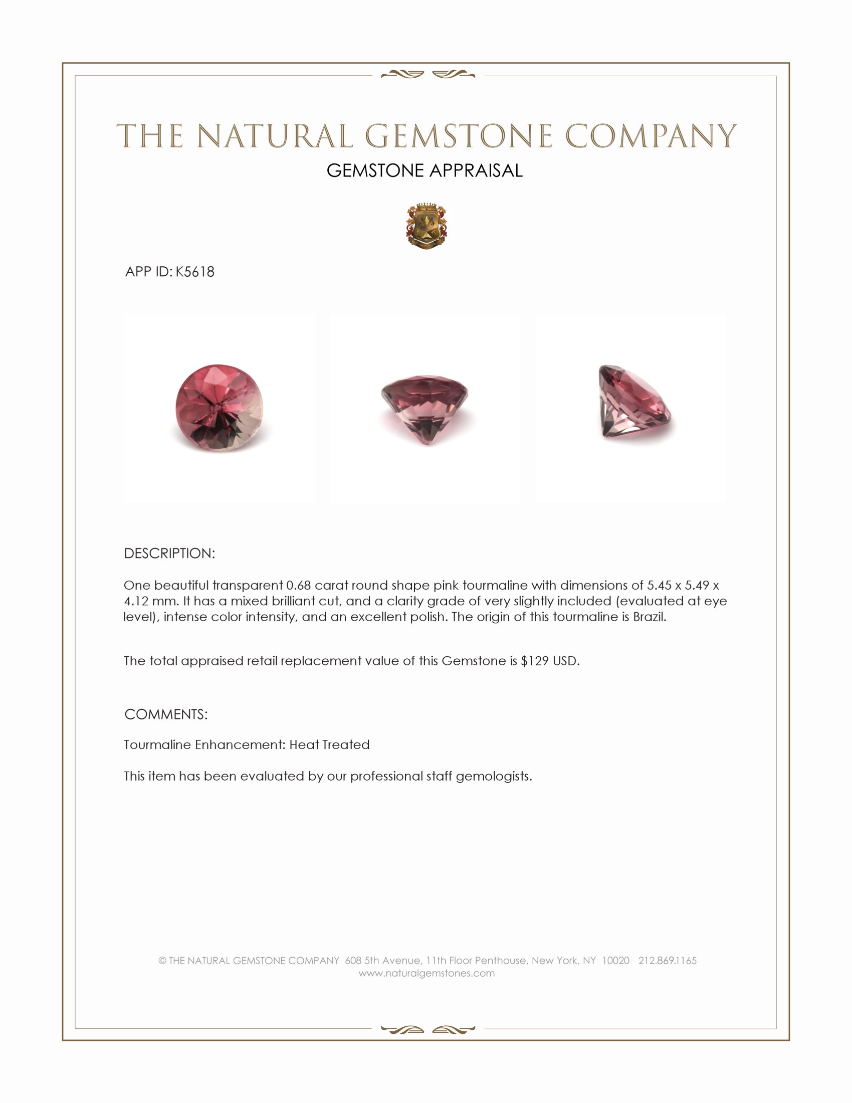 0.68 Ct. Tourmaline from Brazil