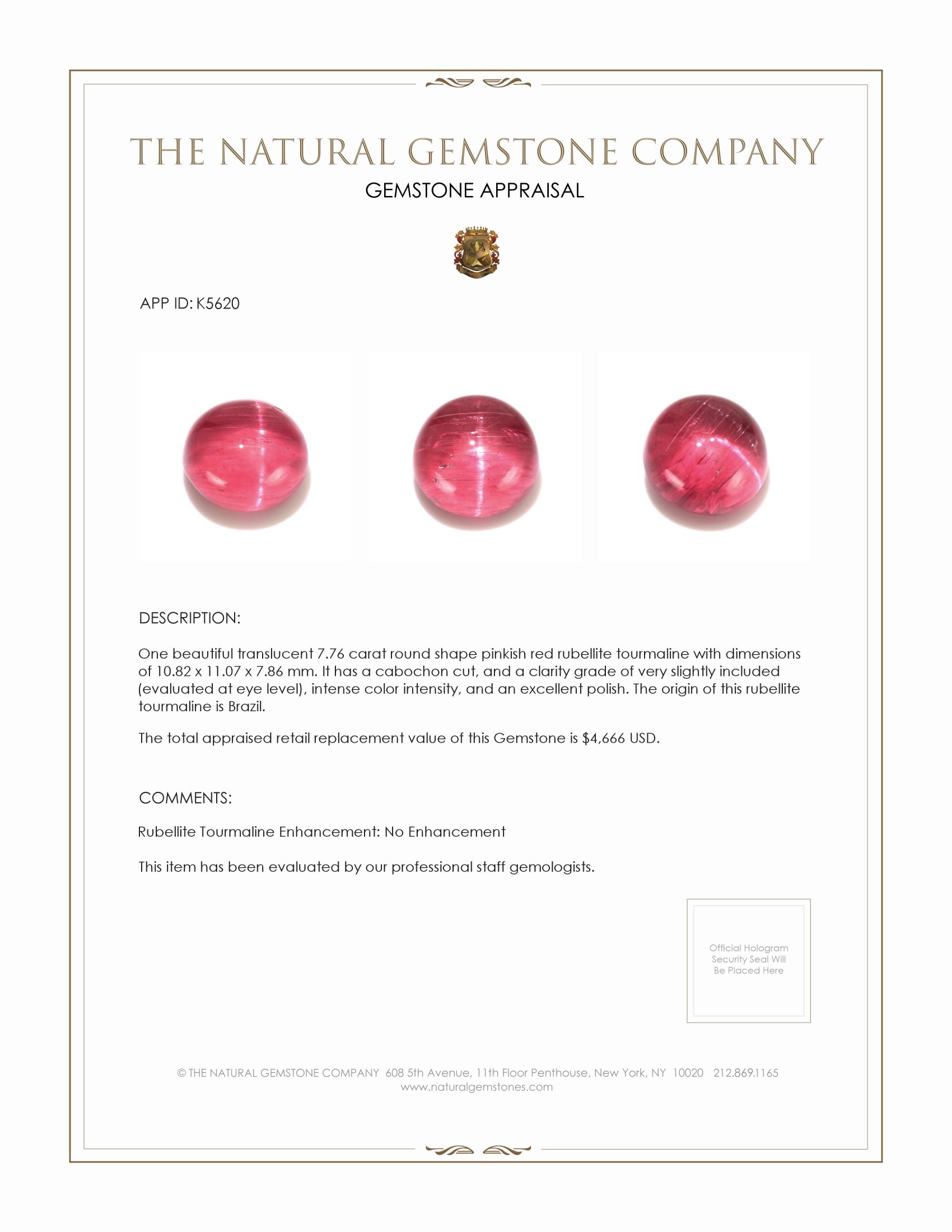 7.76 Ct. Cabochon Rubellite Tourmaline from Brazil