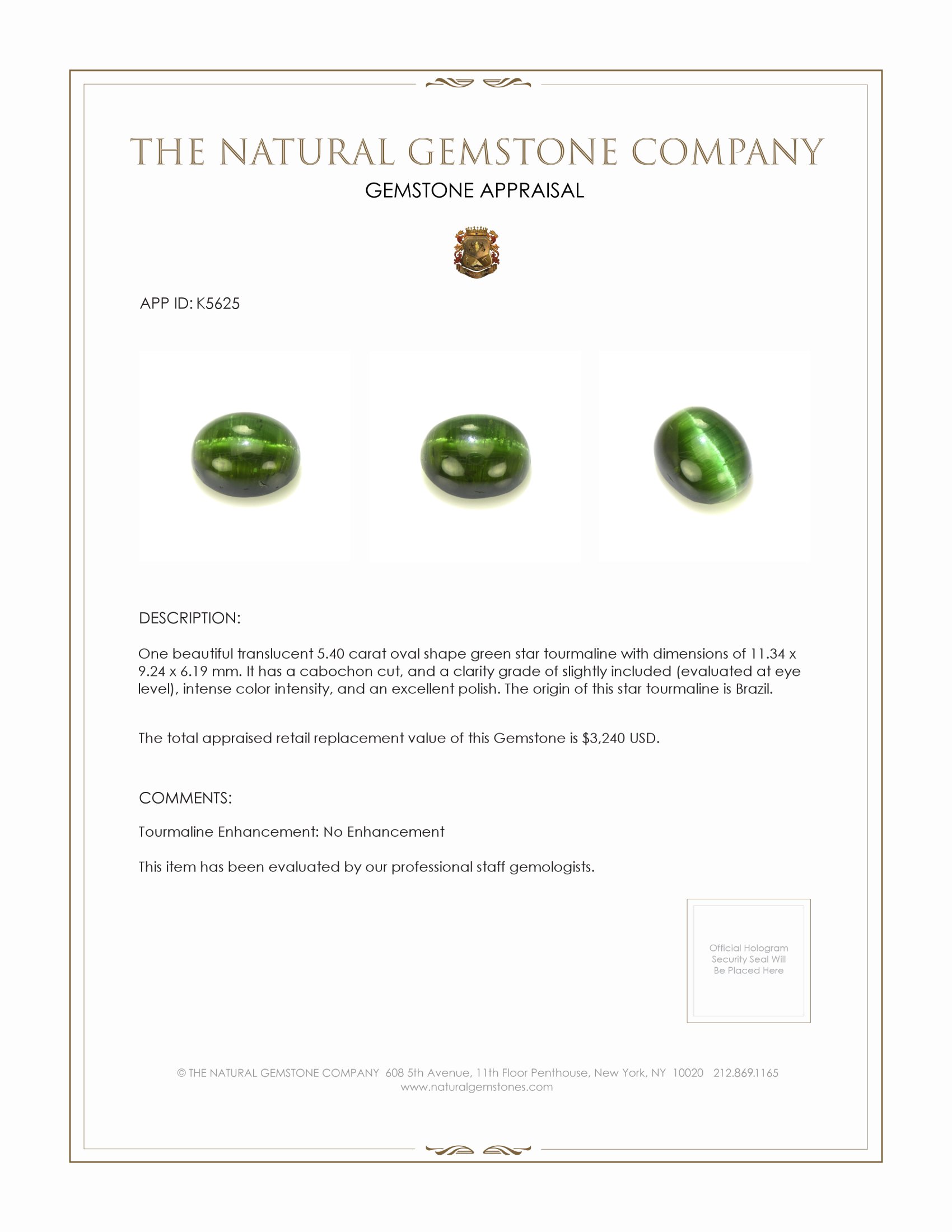 5.40 Ct. Star Tourmaline from Brazil