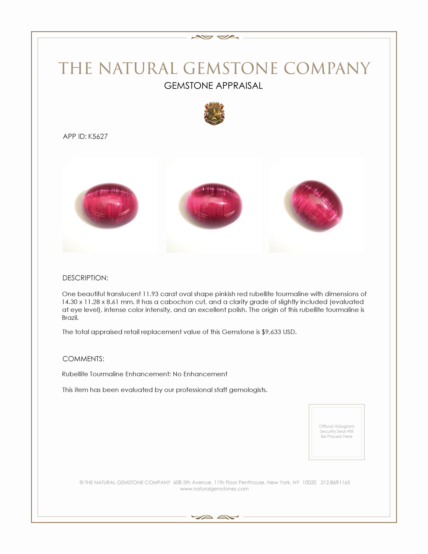 11.93 Ct. Cabochon Rubellite Tourmaline from Brazil