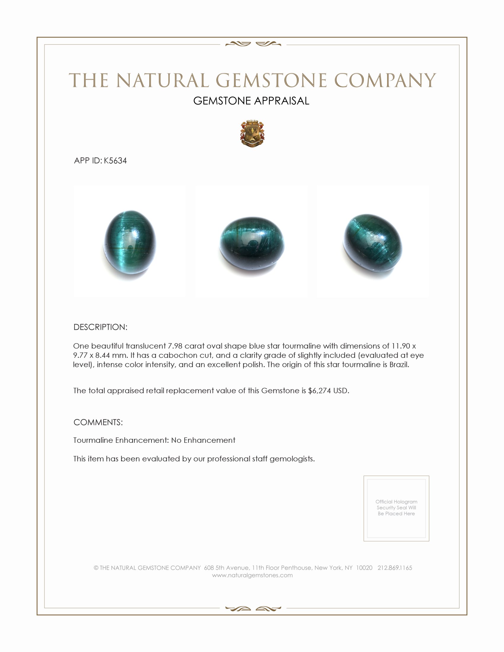 7.98 Ct. Star Tourmaline from Brazil