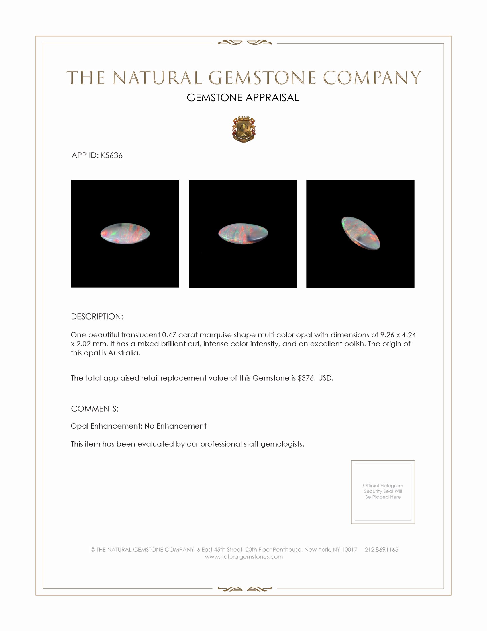 0.47 Ct. Semi-Black Opal from Australia