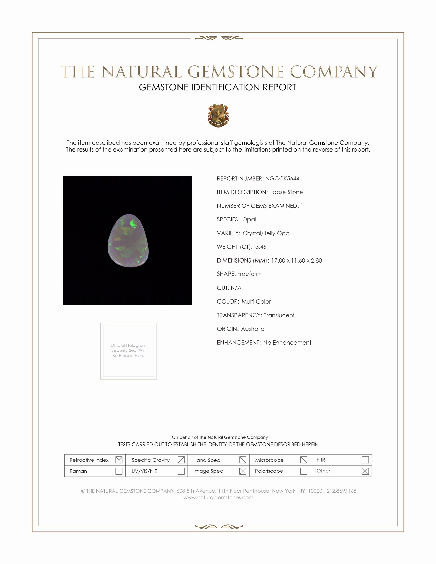 3.46 Ct. Crystal/Jelly Opal from Australia