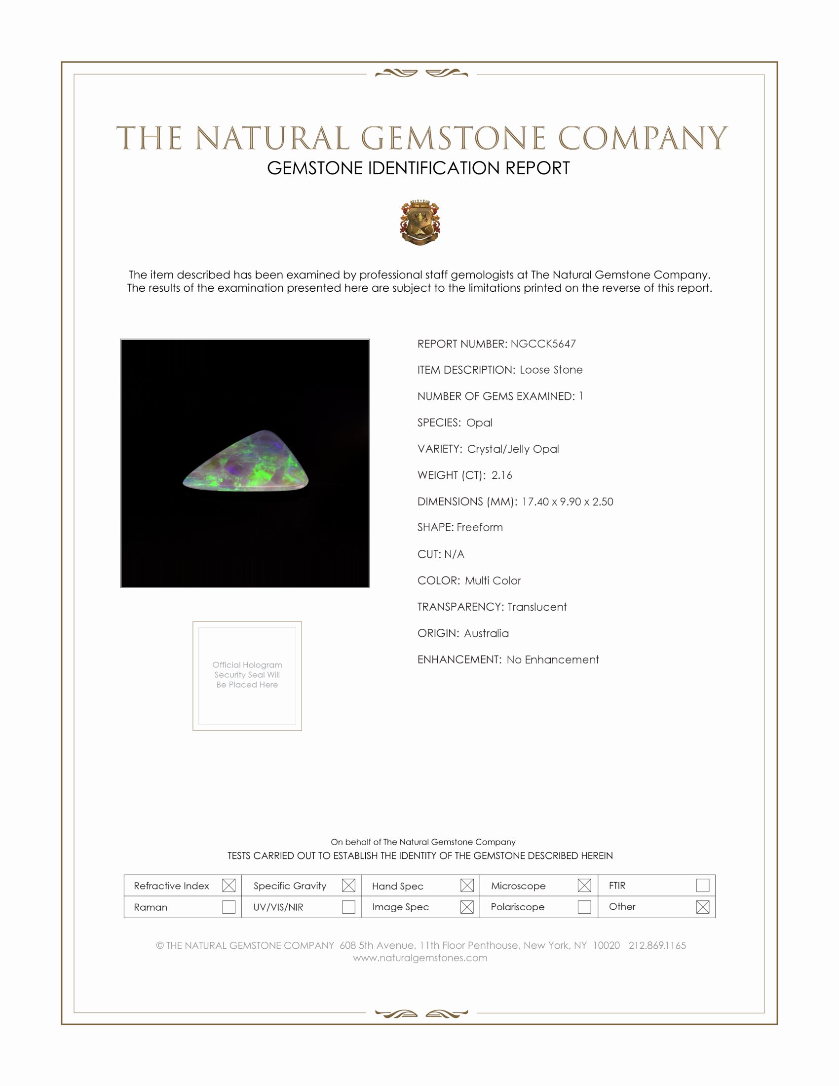 2.16 Ct. Crystal/Jelly Opal from Australia