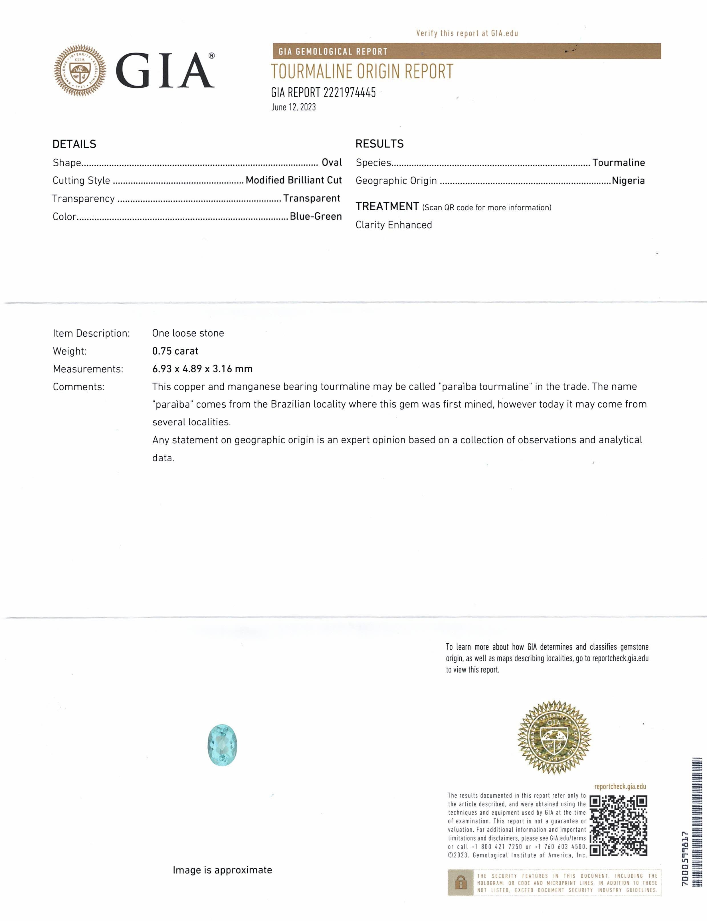 0.75 Ct. Paraiba Tourmaline from Nigeria